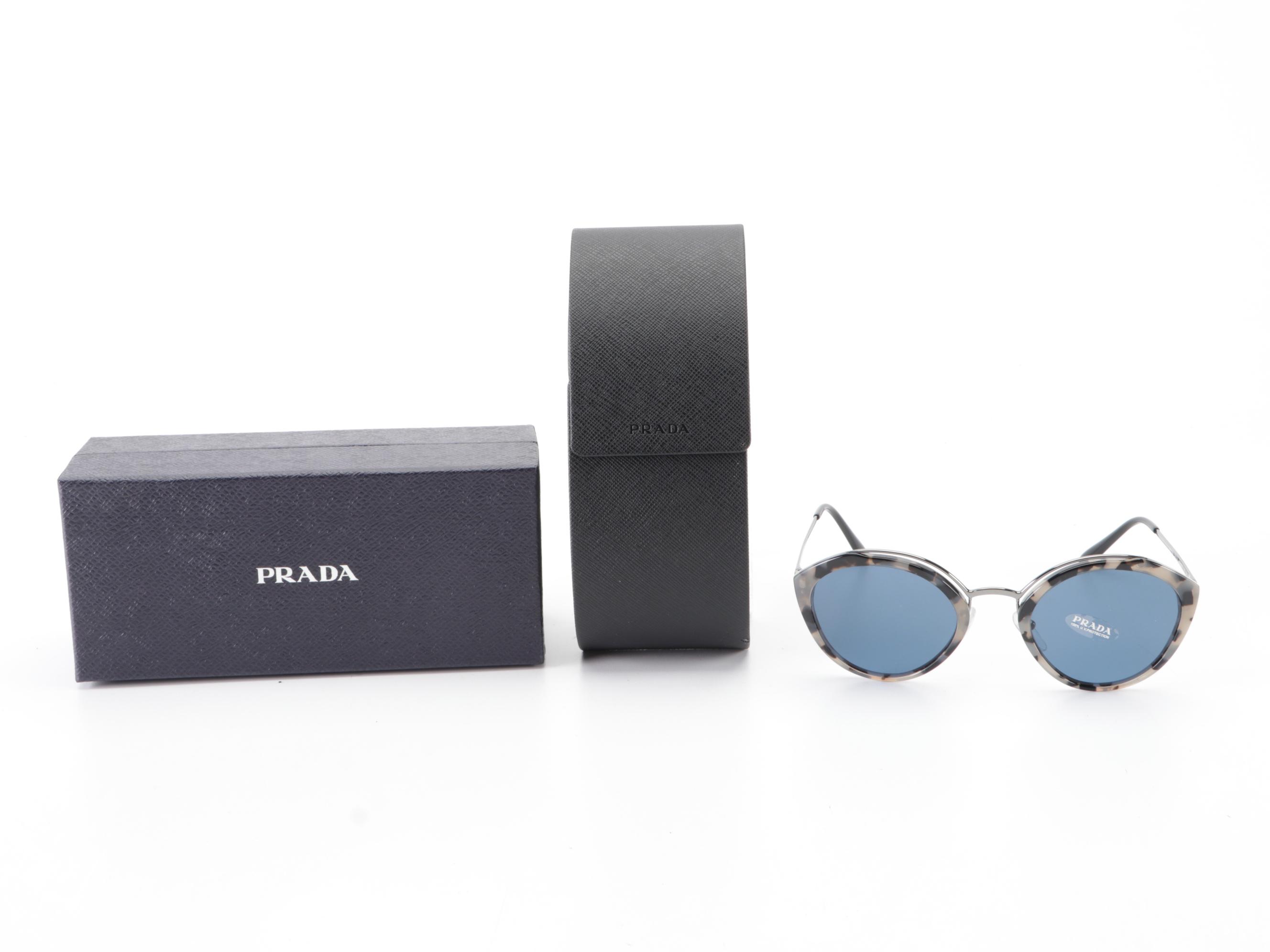 Prada SPR18U Light Grey Havana Round Sunglasses with Box and Case