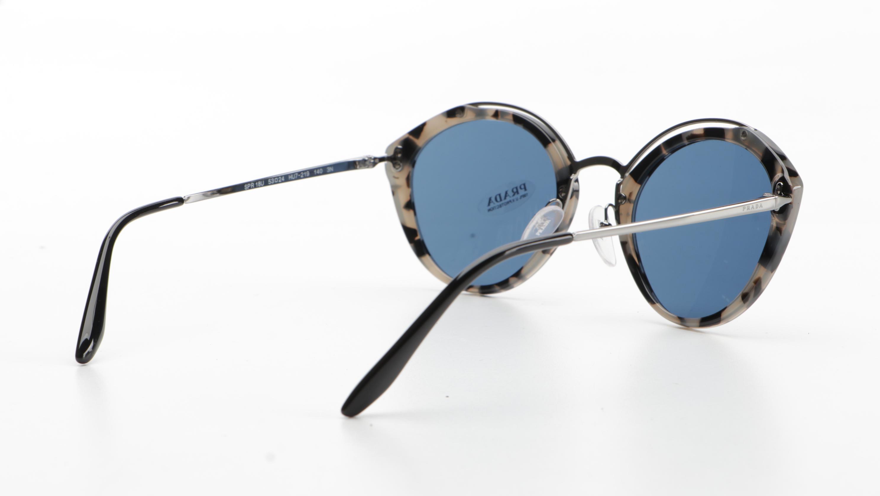 Prada SPR18U Light Grey Havana Round Sunglasses with Box and Case