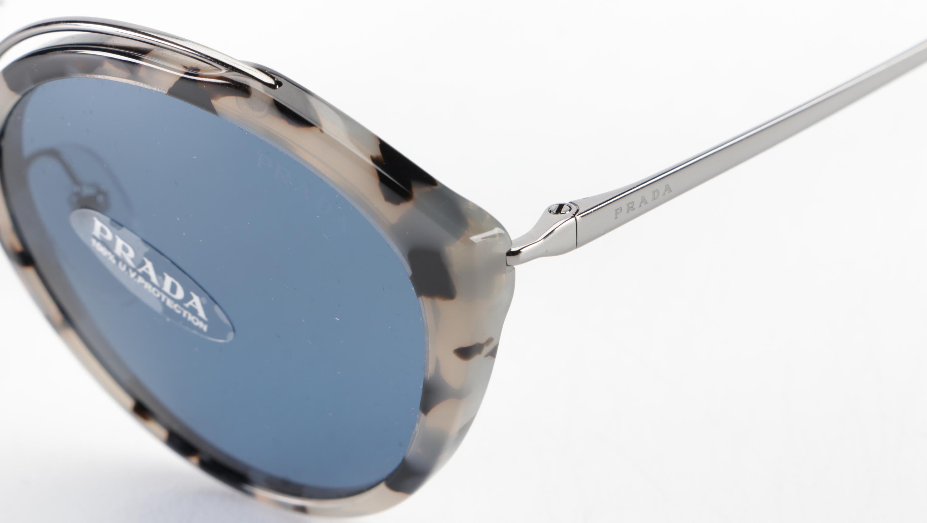 Prada SPR18U Light Grey Havana Round Sunglasses with Box and Case