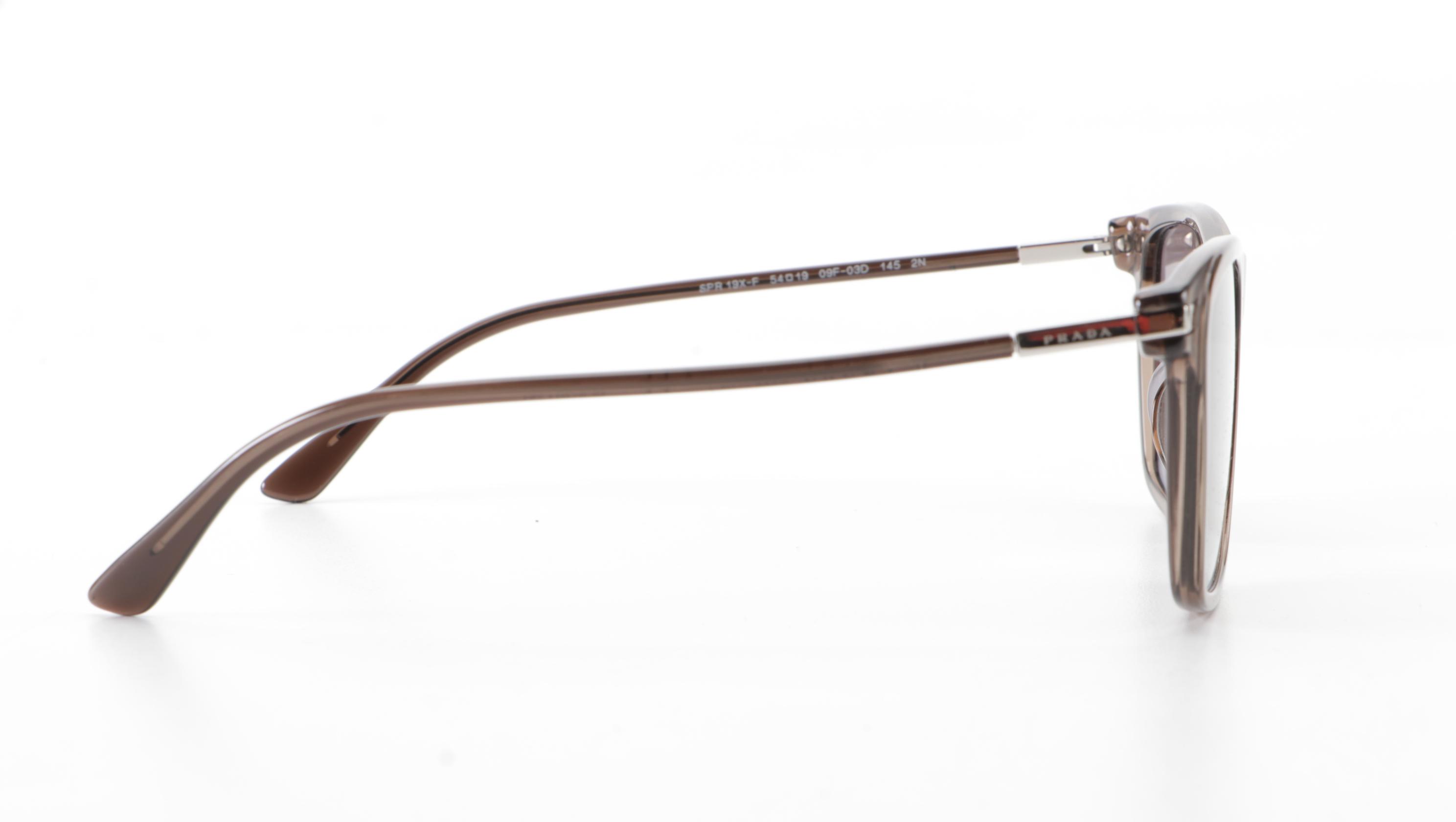 Prada SPR19X-F Translucent Brown Rectangular Sunglasses with Case and Box