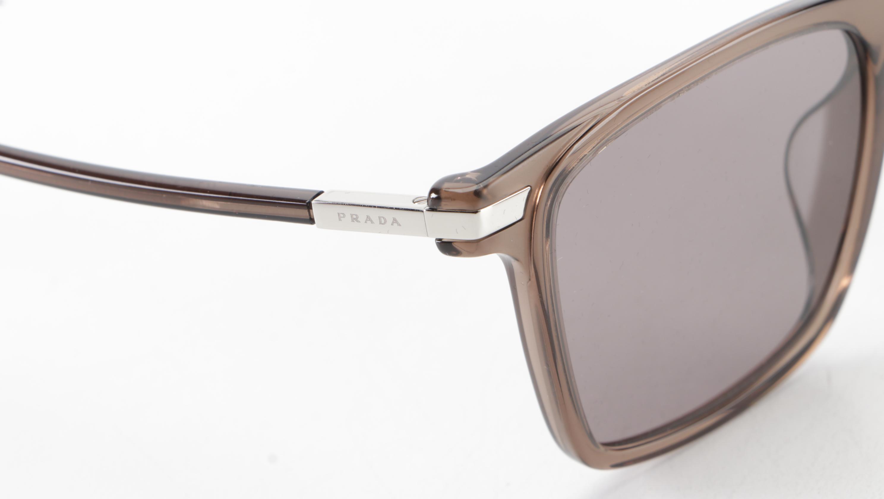 Prada SPR19X-F Translucent Brown Rectangular Sunglasses with Case and Box