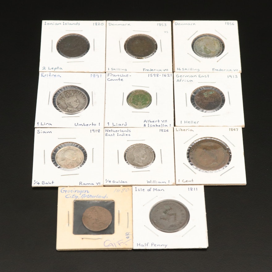 Collection of Eleven Foreign Coins With Silver