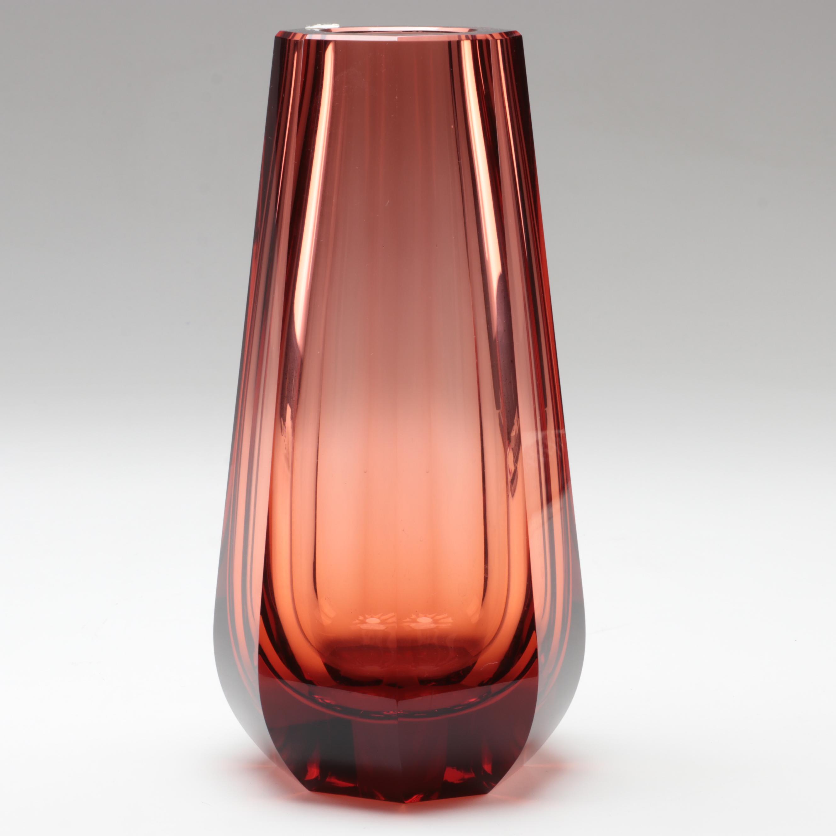 Moser Faceted Cut and Polished Rosalin Glass Vase