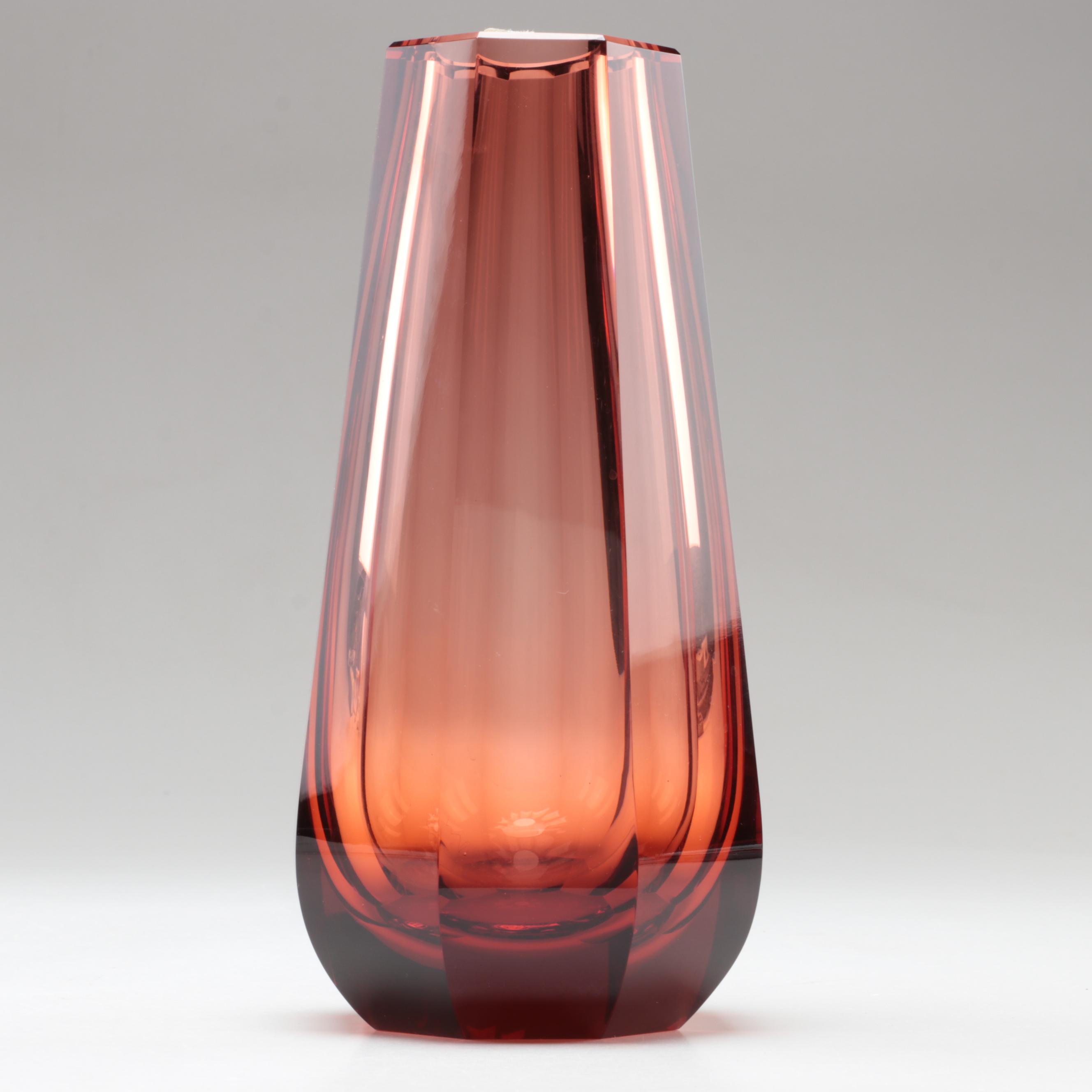 Moser Faceted Cut and Polished Rosalin Glass Vase