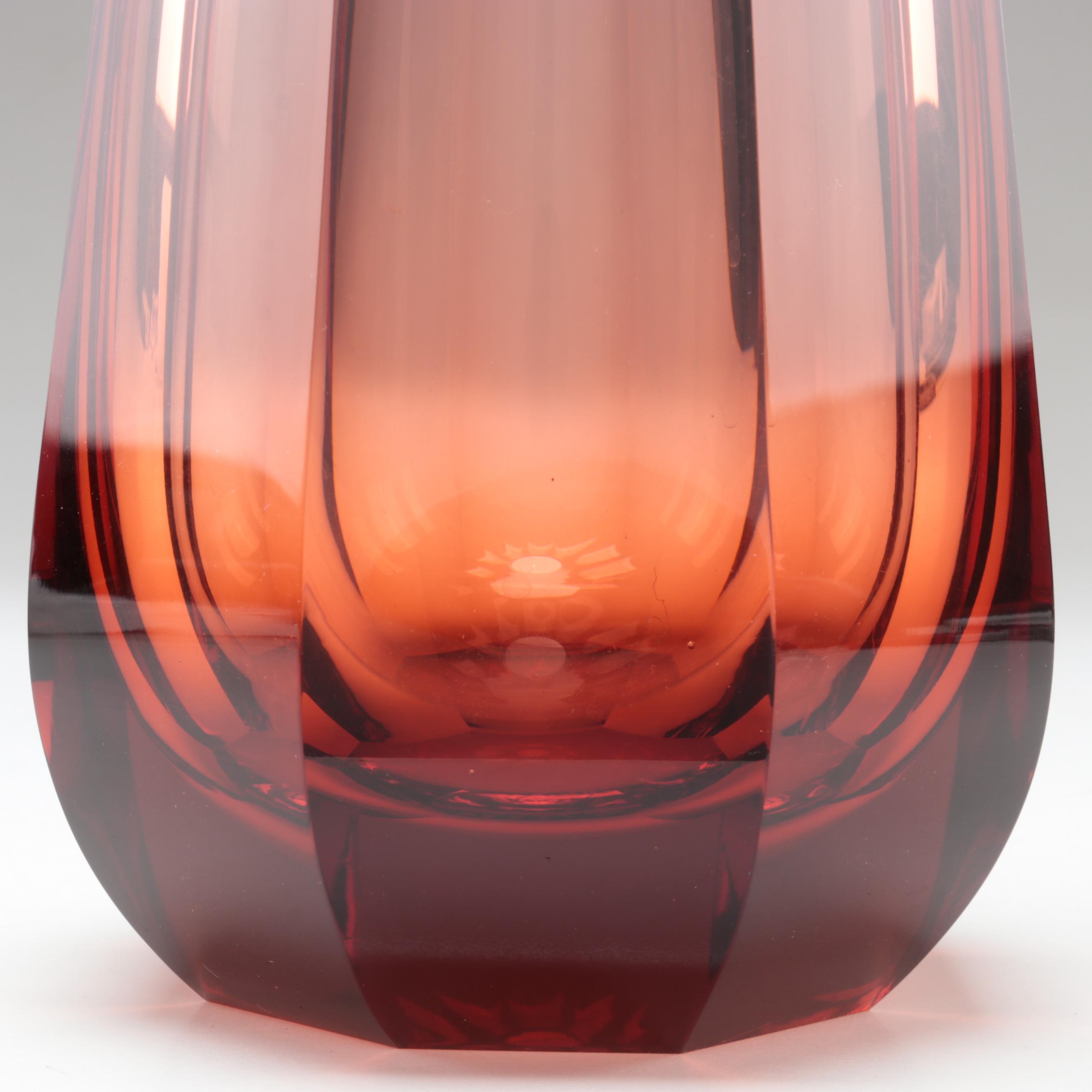 Moser Faceted Cut and Polished Rosalin Glass Vase