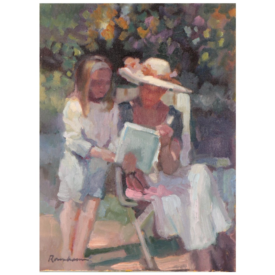 Sally Rosenbaum Oil Painting of Figures Reading, 21st Century