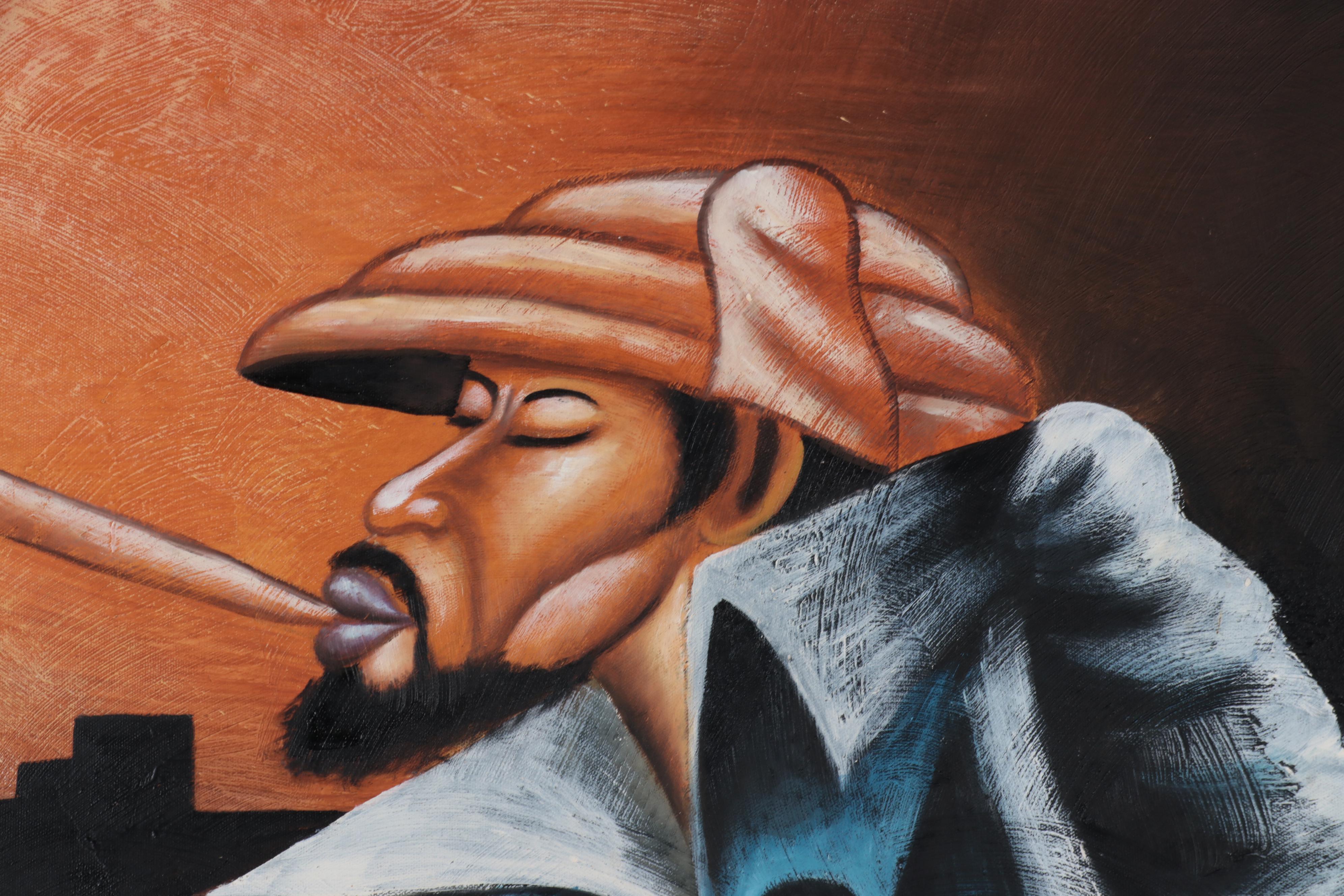 M. Harold Large-Scale Acrylic Painting of Saxophone Player