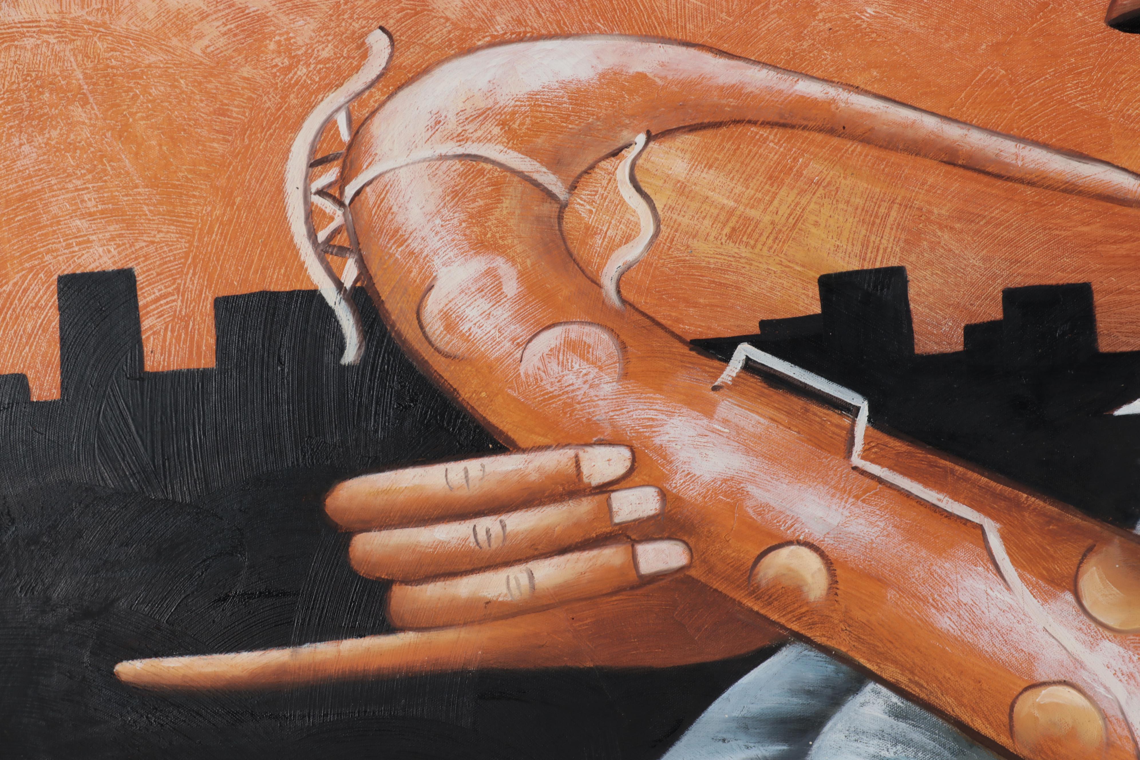 M. Harold Large-Scale Acrylic Painting of Saxophone Player