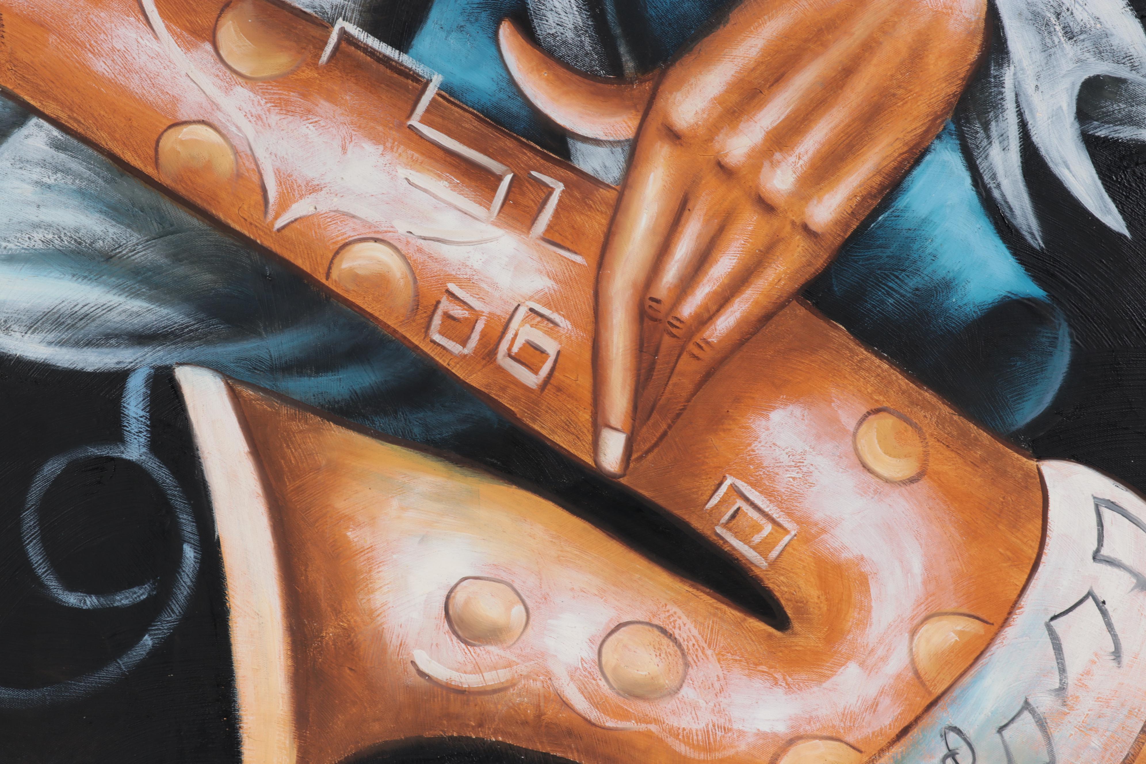 M. Harold Large-Scale Acrylic Painting of Saxophone Player