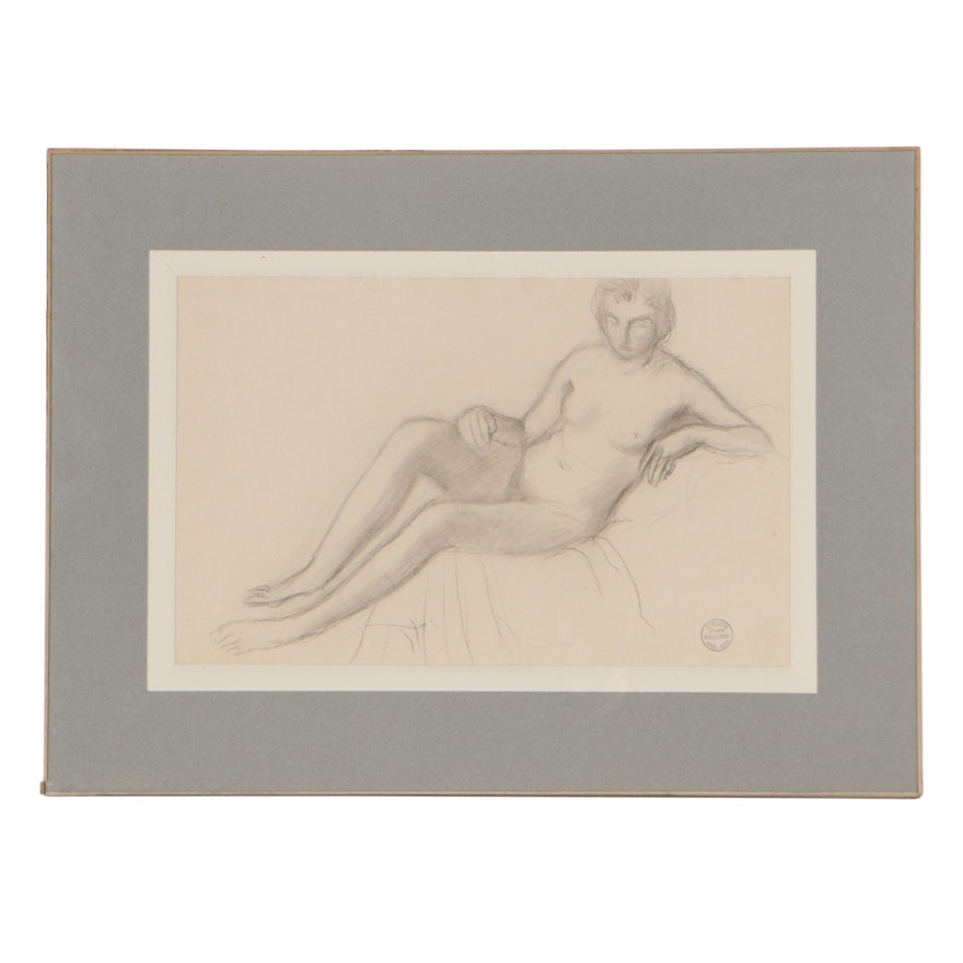 Pierre Thevenin Studio Graphite Drawing of Reclining Nude