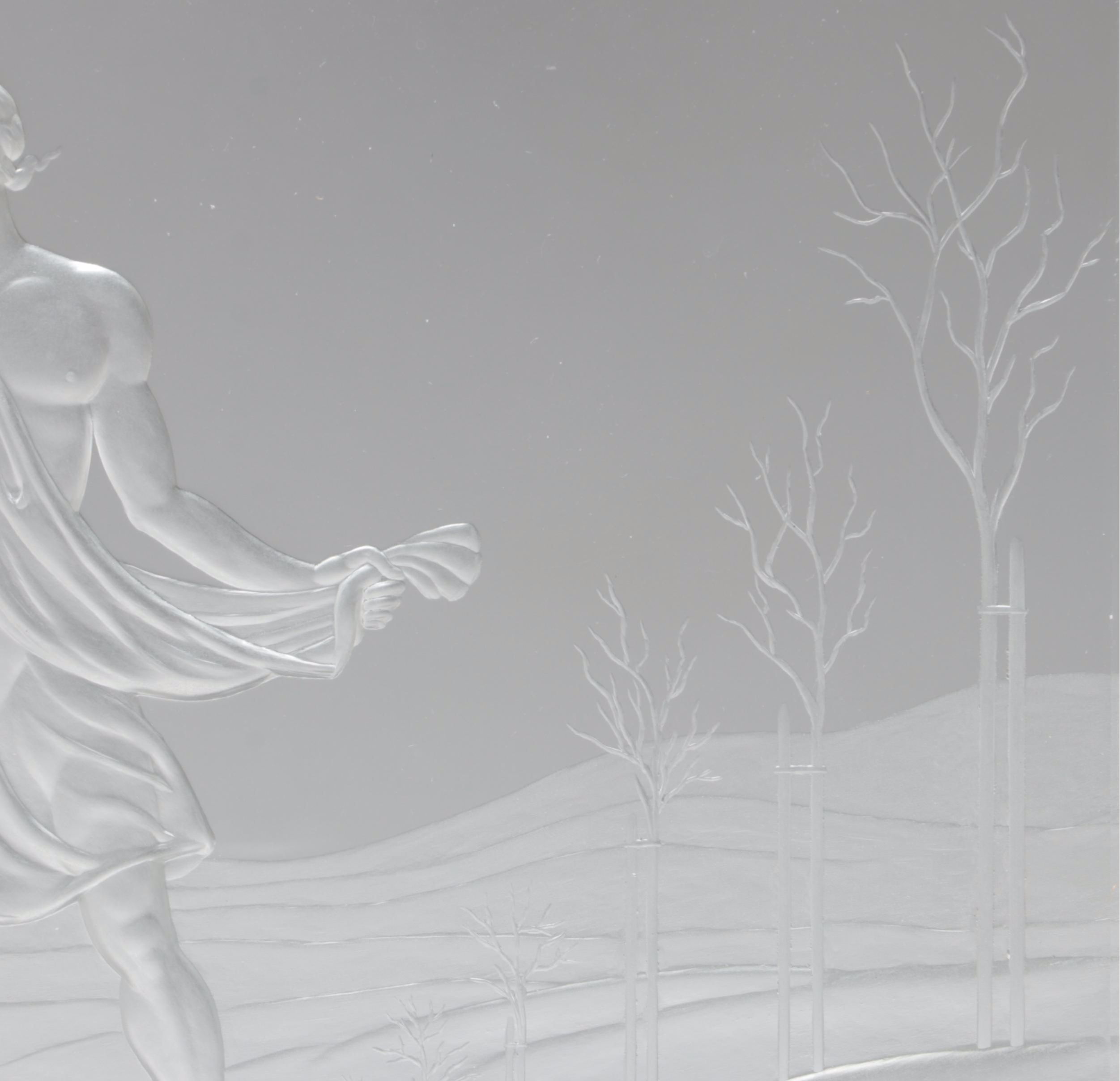 Josef Drahoňovský Bohemian "Parable of the Sower" Engraved Czech Crystal Plaque