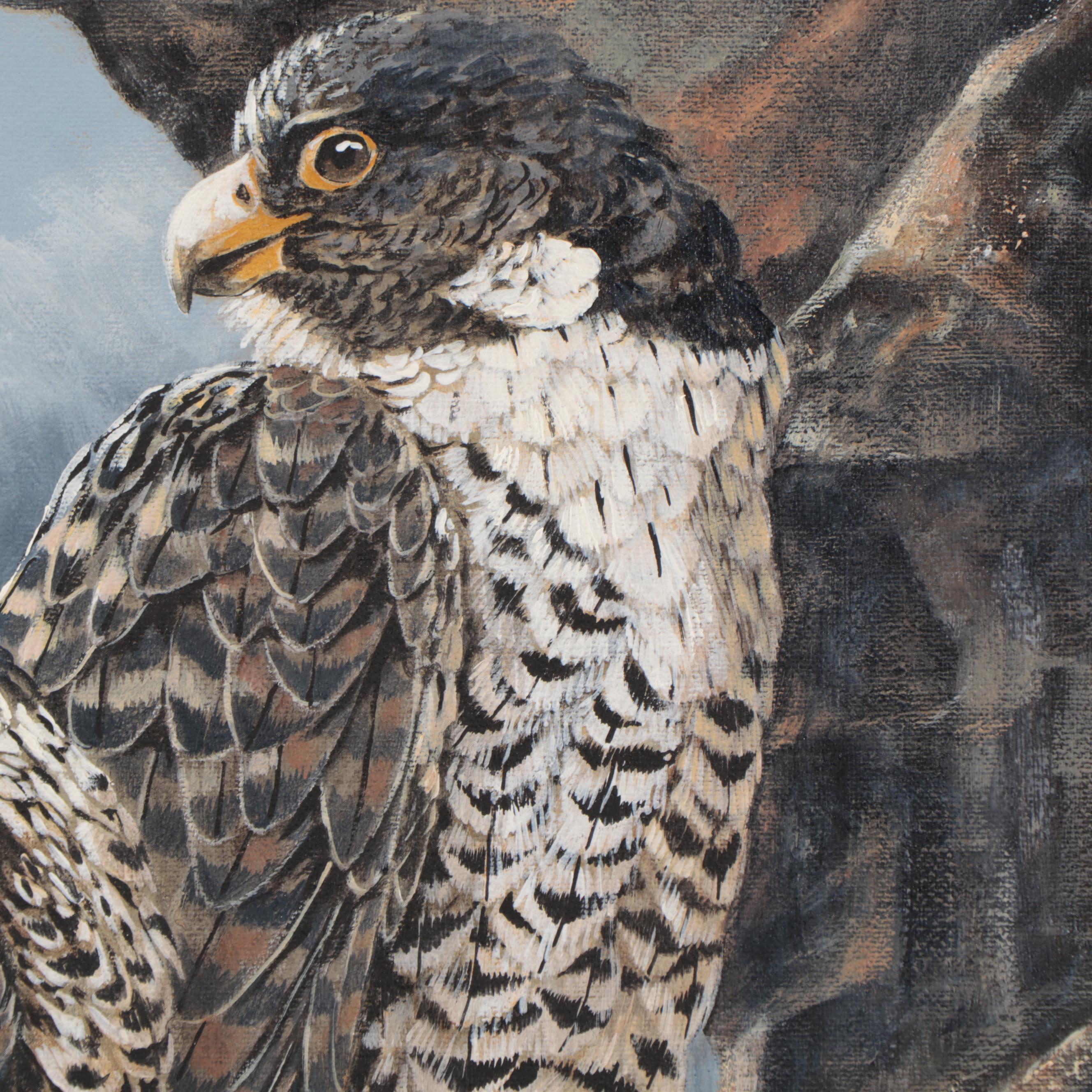 Page Ough Acrylic Painting "Approaching the Storm-Peregrine Falcons"