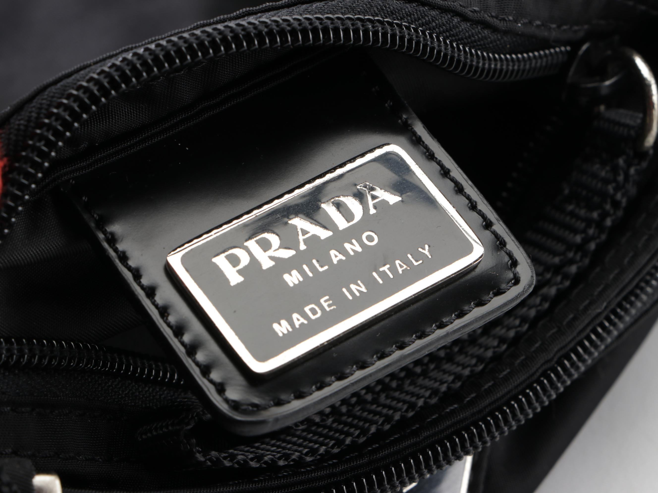 Prada Small Flat Vela Crossbody Bag in Black Tessuto Nylon