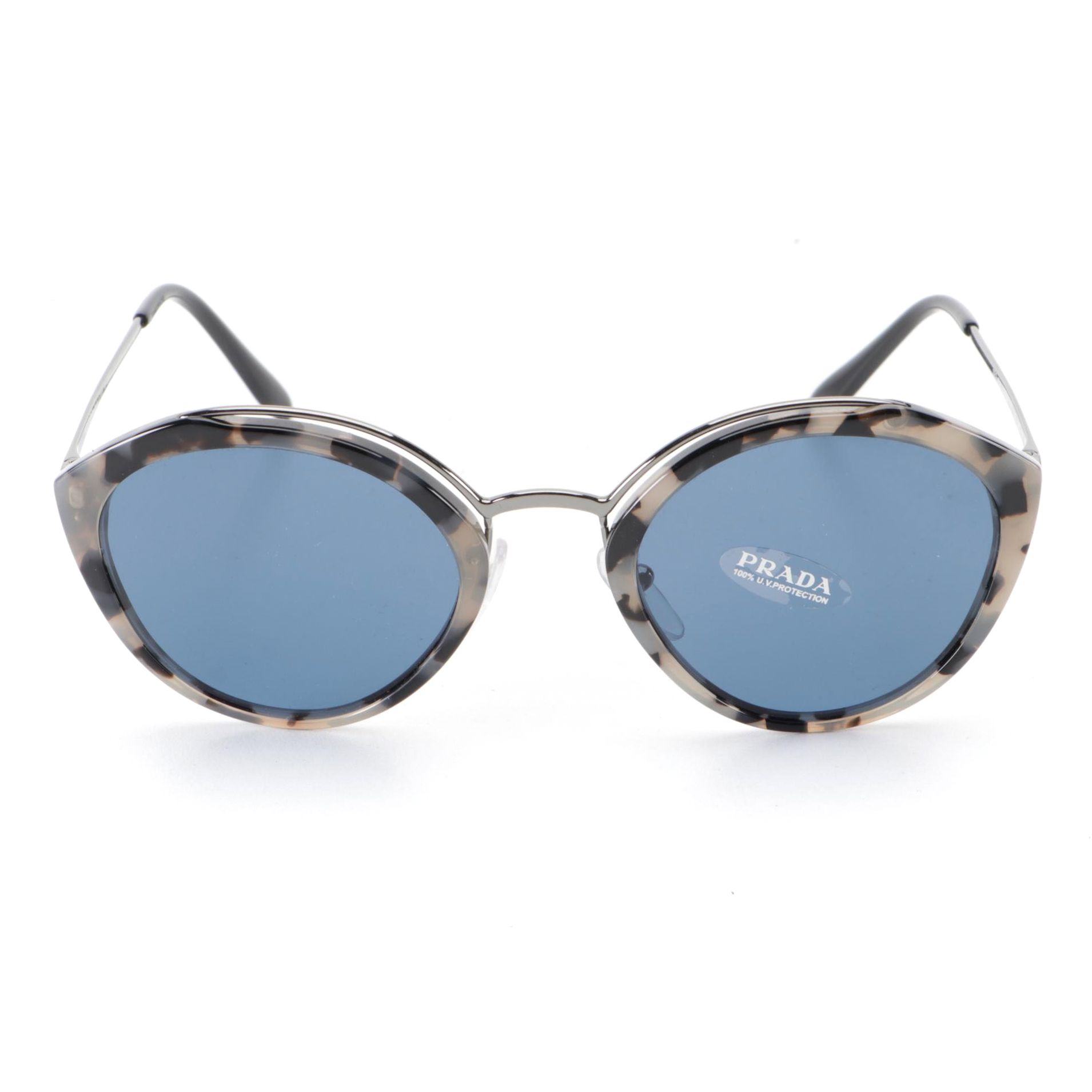 Prada SPR18U Light Grey Havana Round Sunglasses with Box and Case