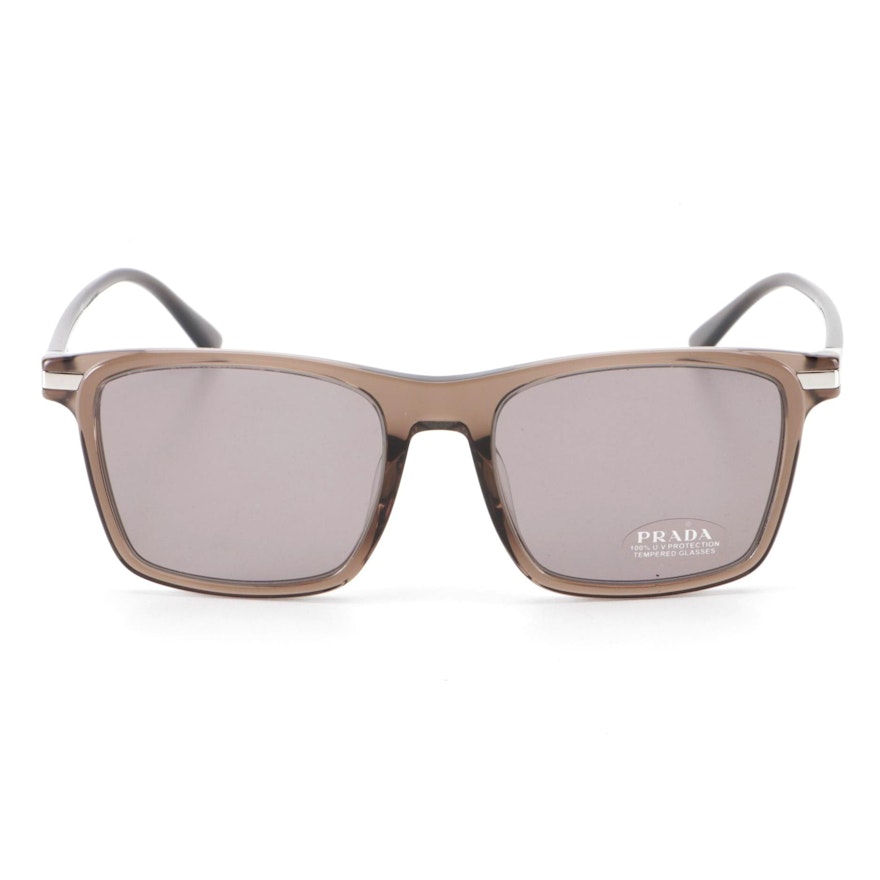 Prada SPR19X-F Translucent Brown Rectangular Sunglasses with Case and Box