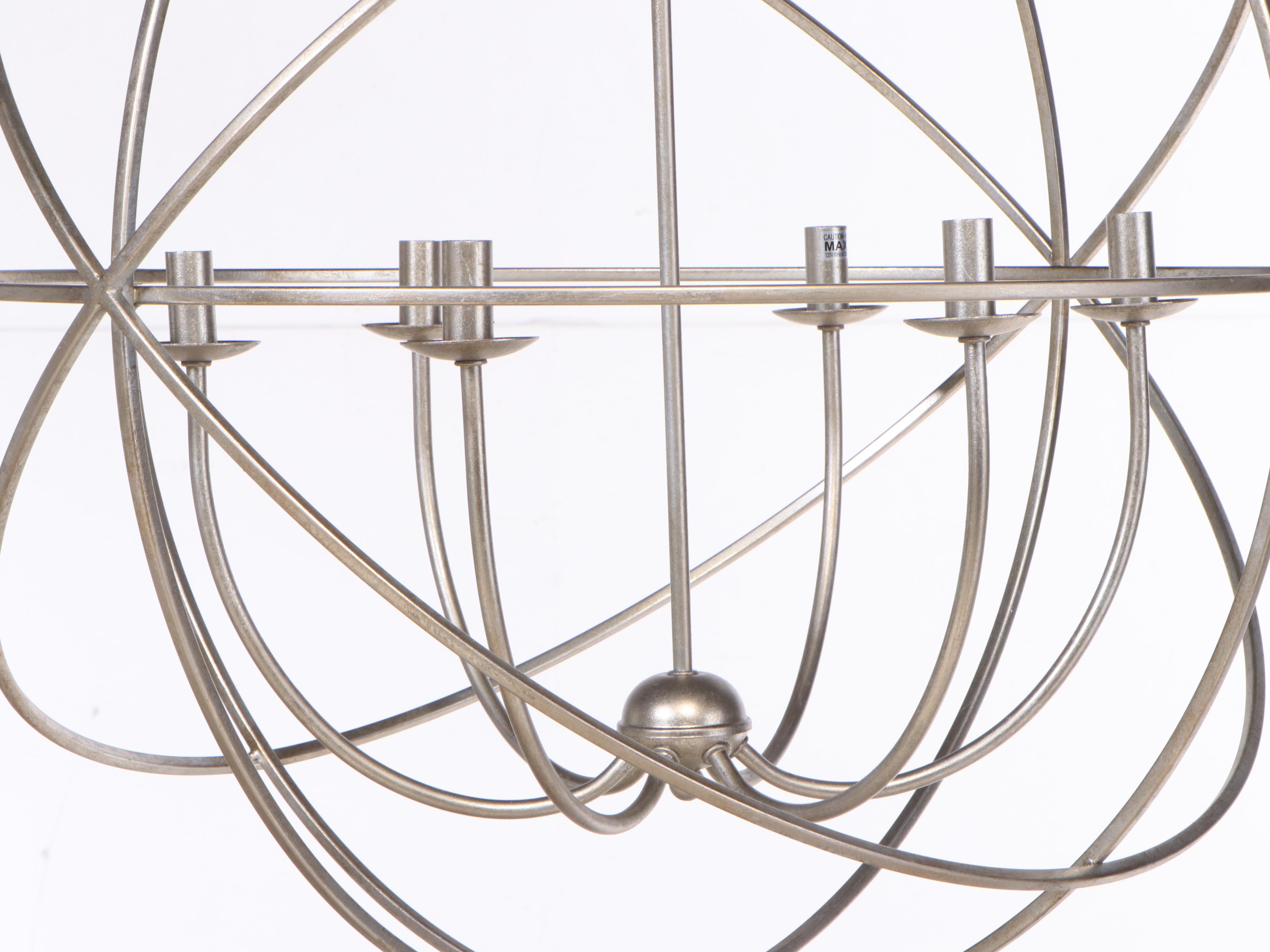 Brushed Metal Orbital Cage Six-Arm Chandelier