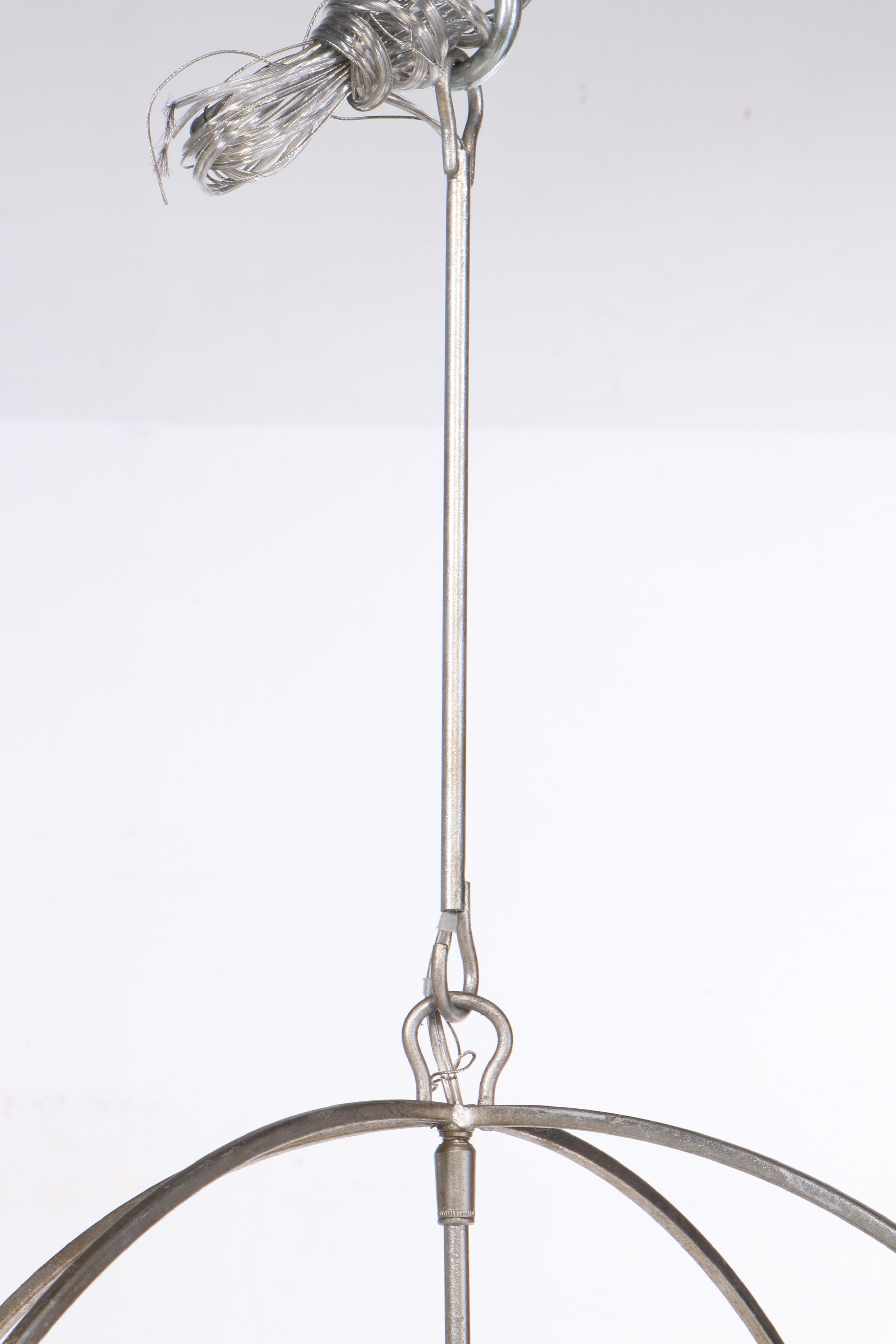 Brushed Metal Orbital Cage Six-Arm Chandelier
