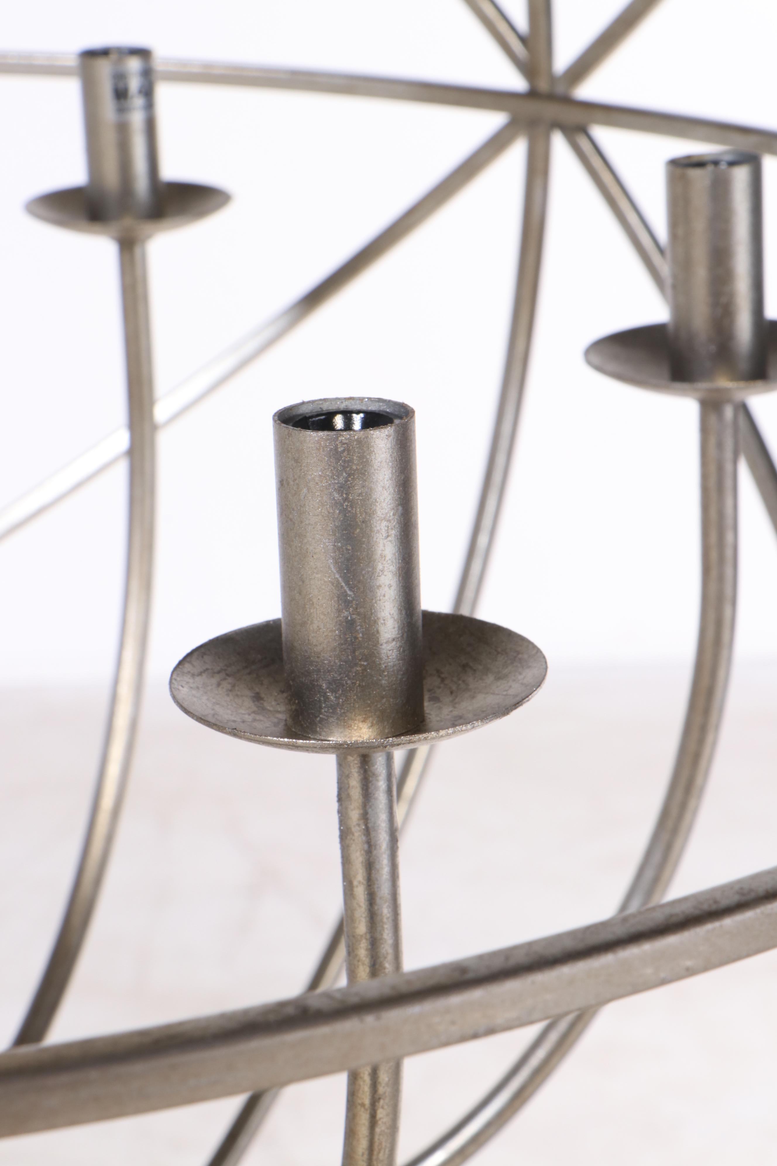 Brushed Metal Orbital Cage Six-Arm Chandelier