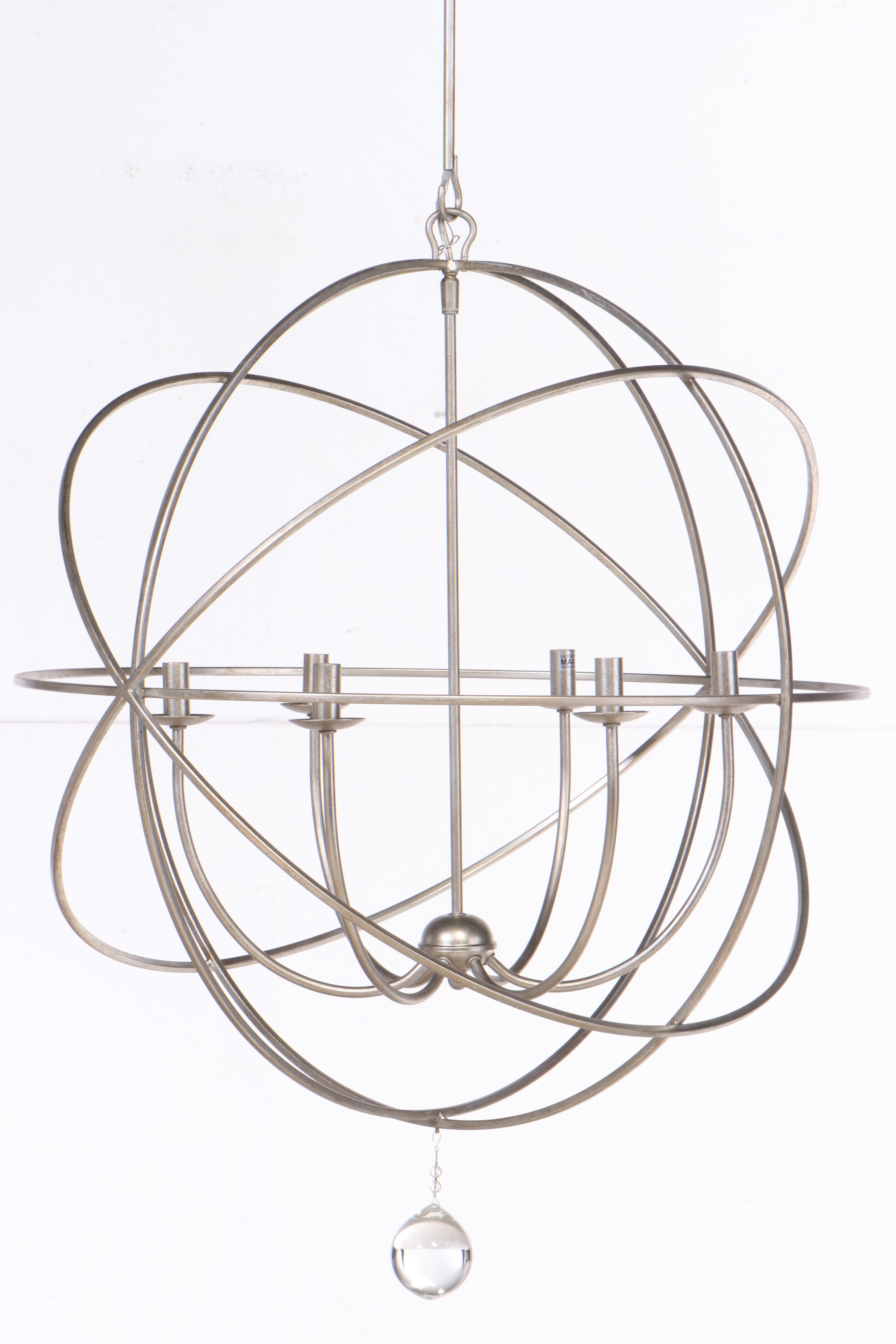 Brushed Metal Orbital Cage Six-Arm Chandelier