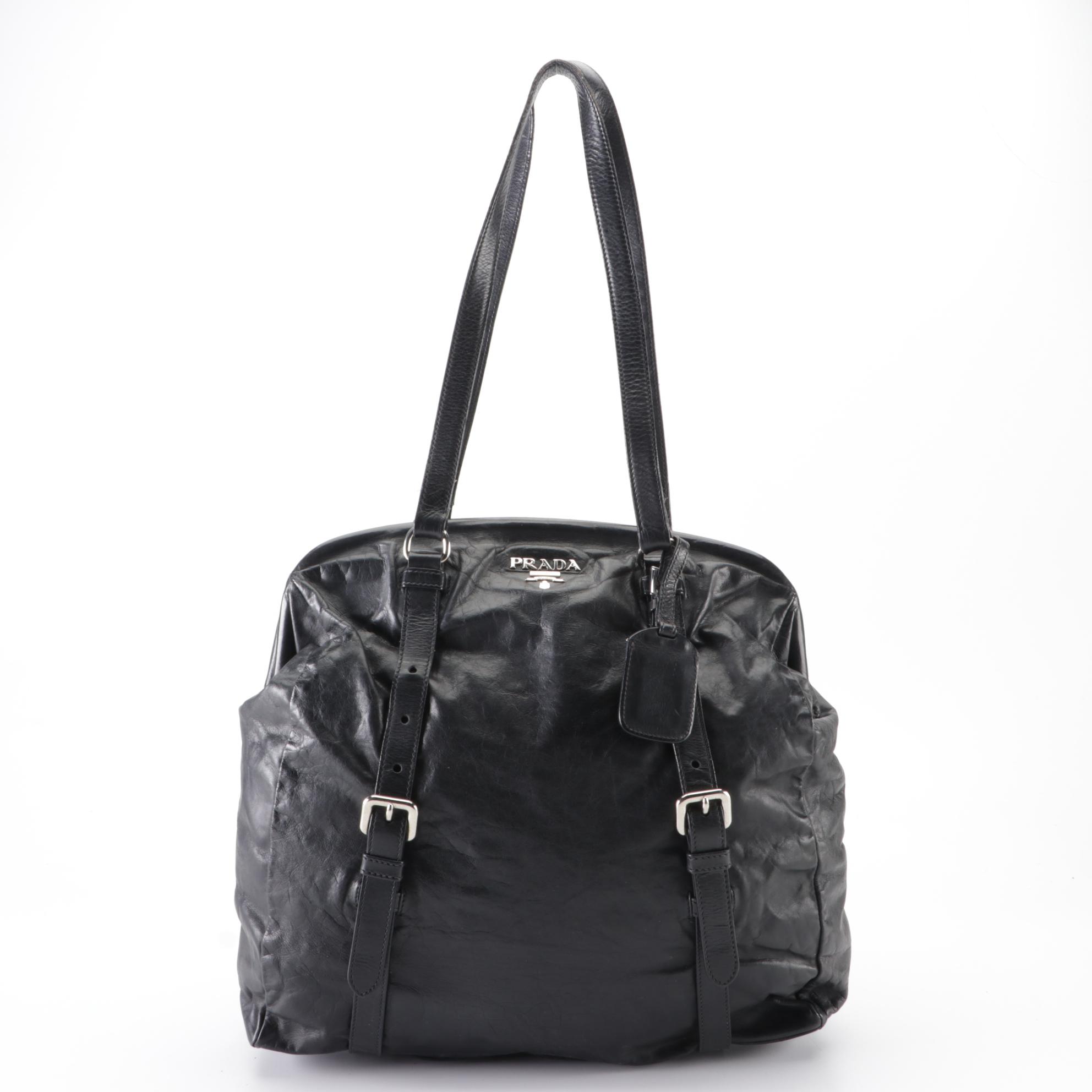 Prada New Look Belt Strap Frame Bag in Black Leather