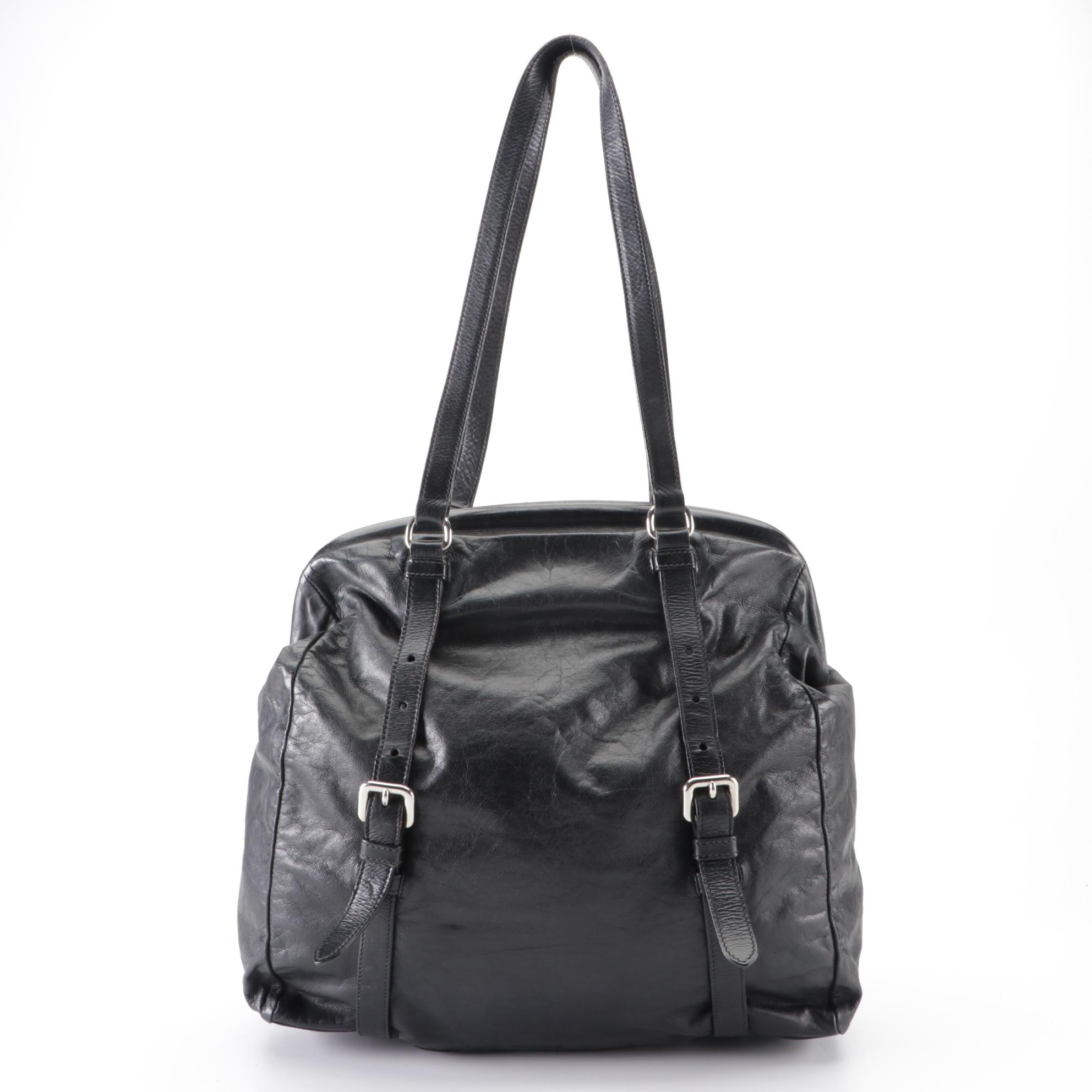 Prada New Look Belt Strap Frame Bag in Black Leather