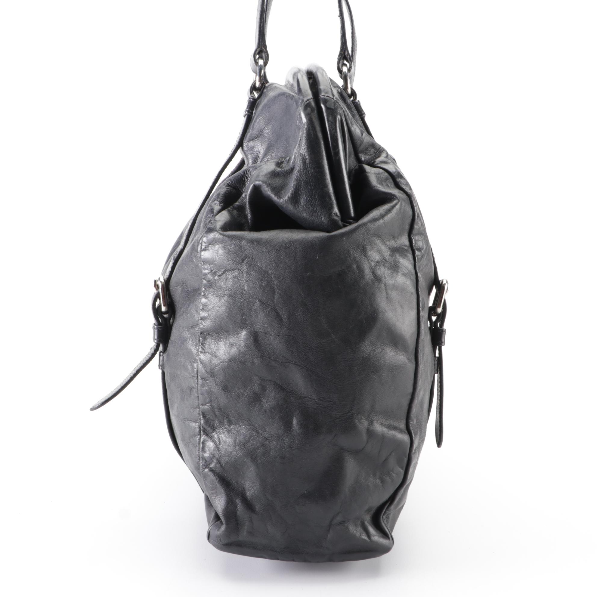 Prada New Look Belt Strap Frame Bag in Black Leather