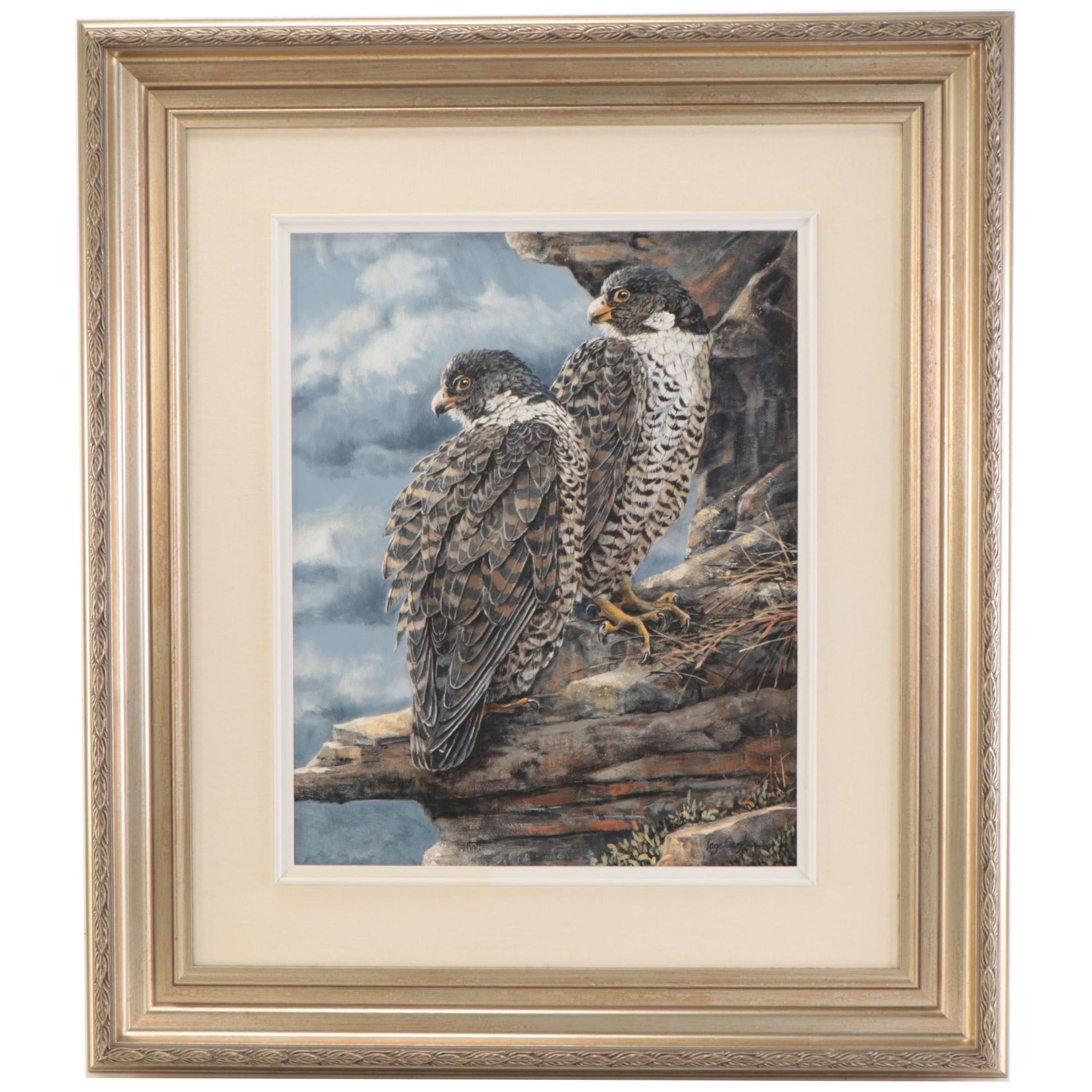 Page Ough Acrylic Painting "Approaching the Storm-Peregrine Falcons"