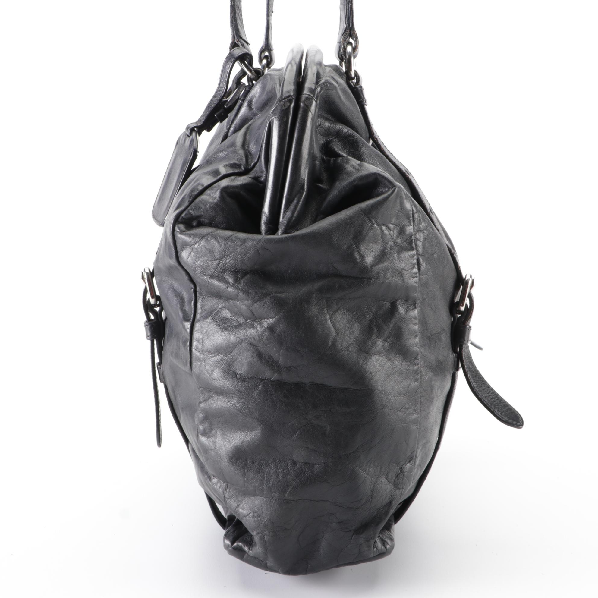 Prada New Look Belt Strap Frame Bag in Black Leather