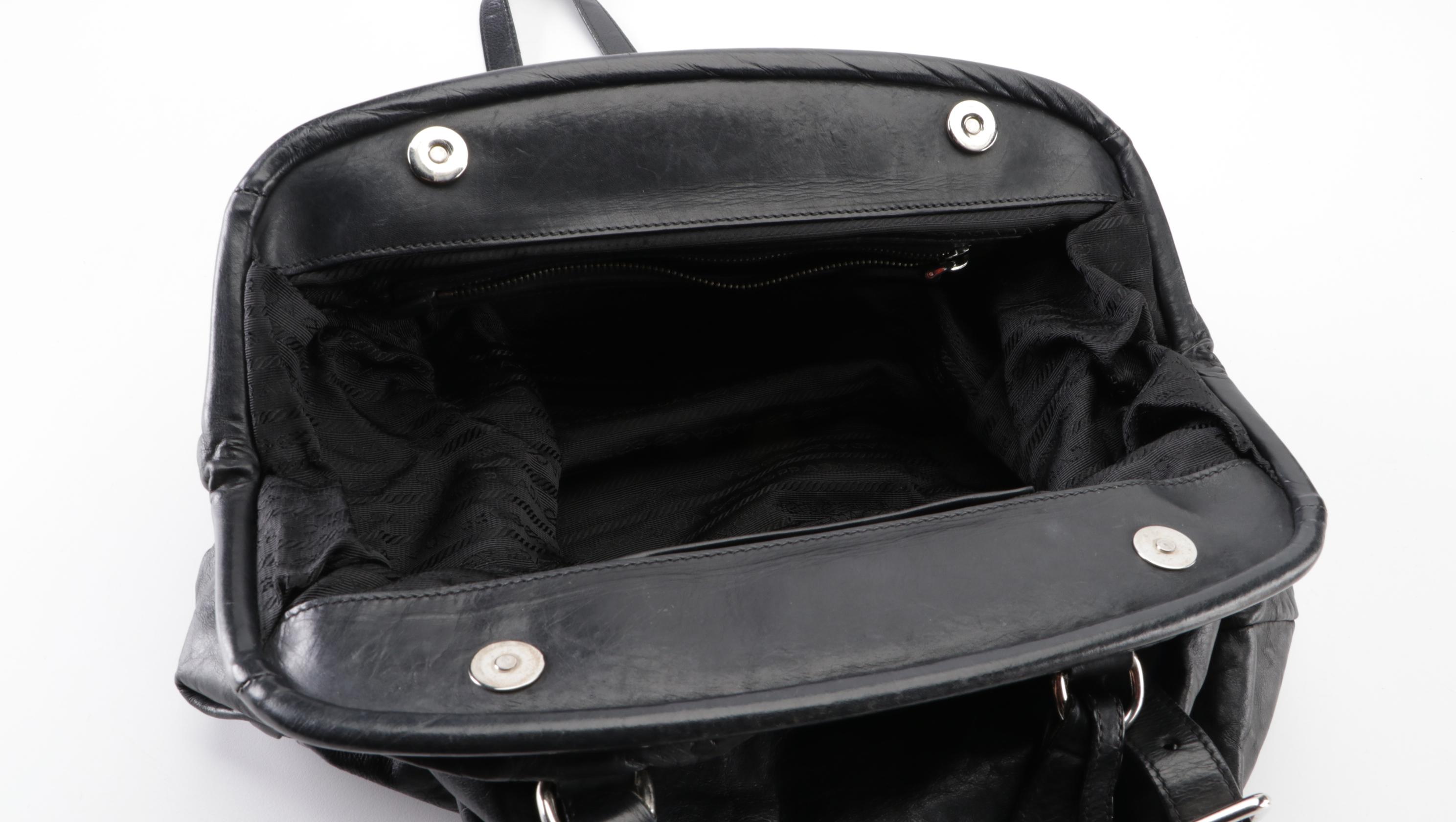 Prada New Look Belt Strap Frame Bag in Black Leather