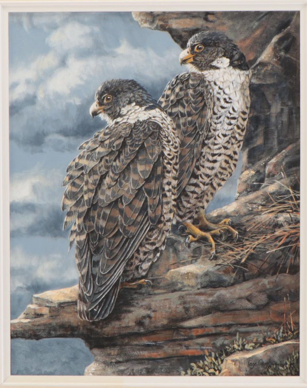 Page Ough Acrylic Painting "Approaching the Storm-Peregrine Falcons"