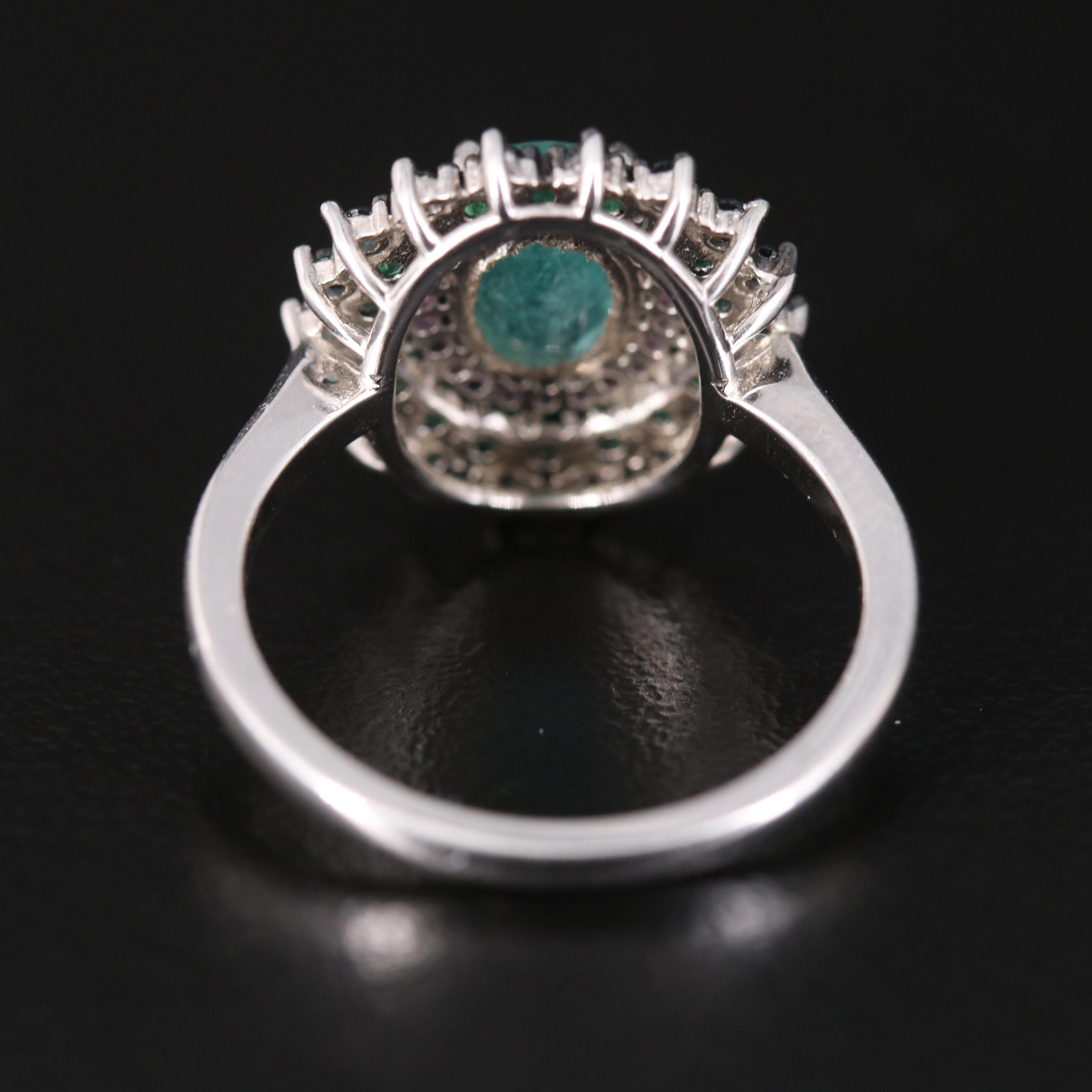 Sterling Emerald, Sapphire and Ruby Ring