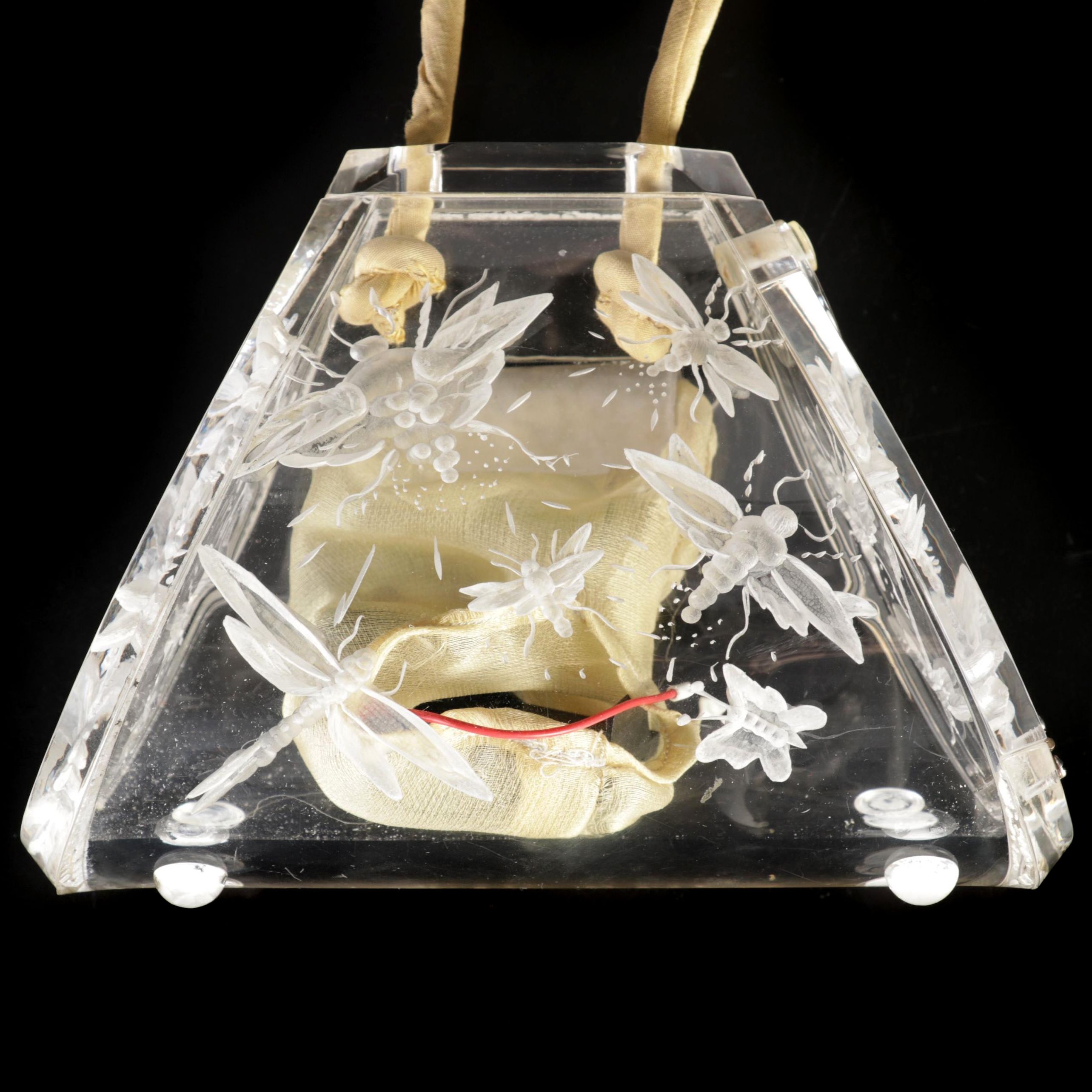 Carved Lucite Crossbody with Insect Motifs and Battery Powered Interior