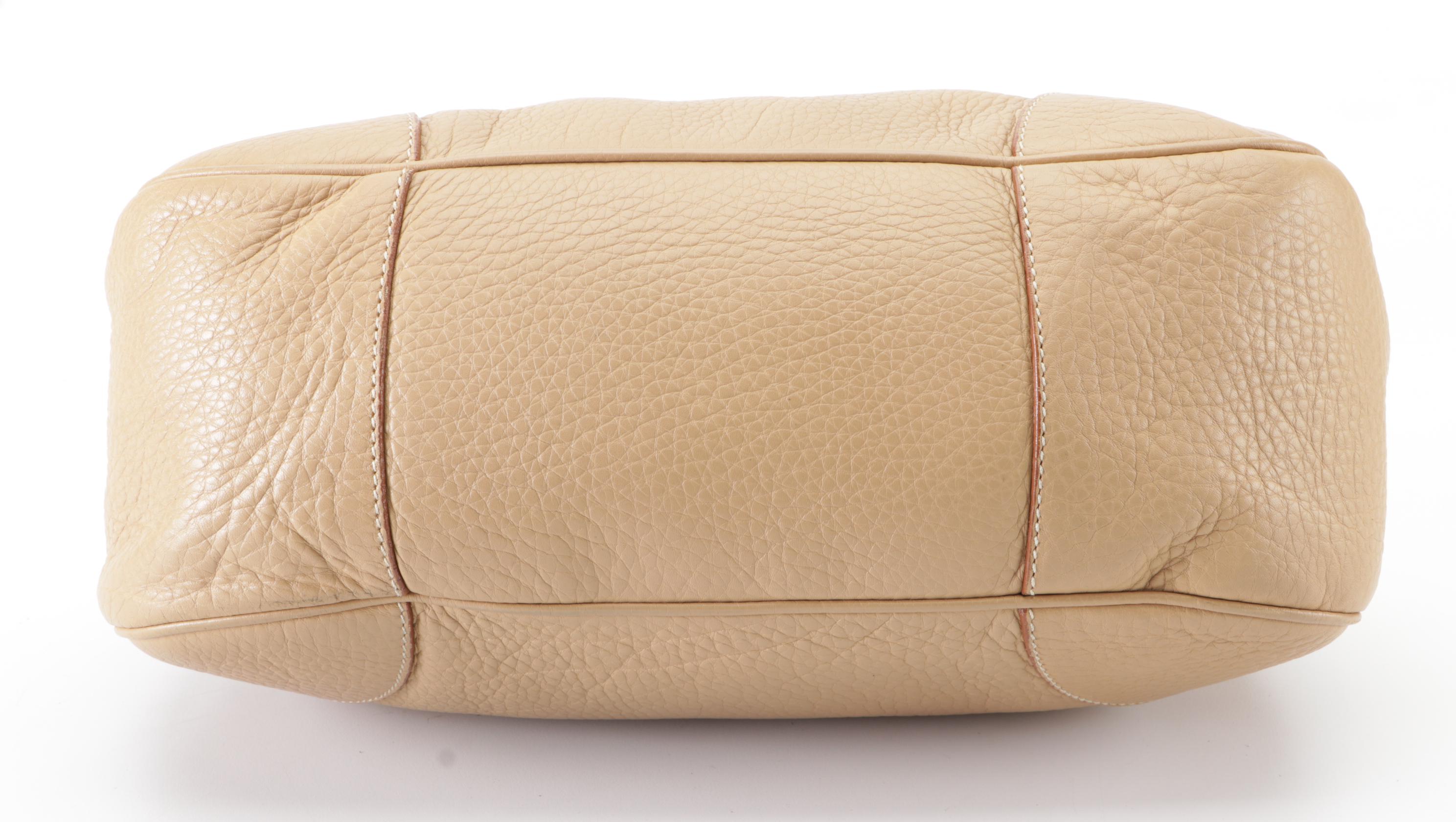 Prada Sound Lock Shoulder Bag in Beige Pebbled Leather