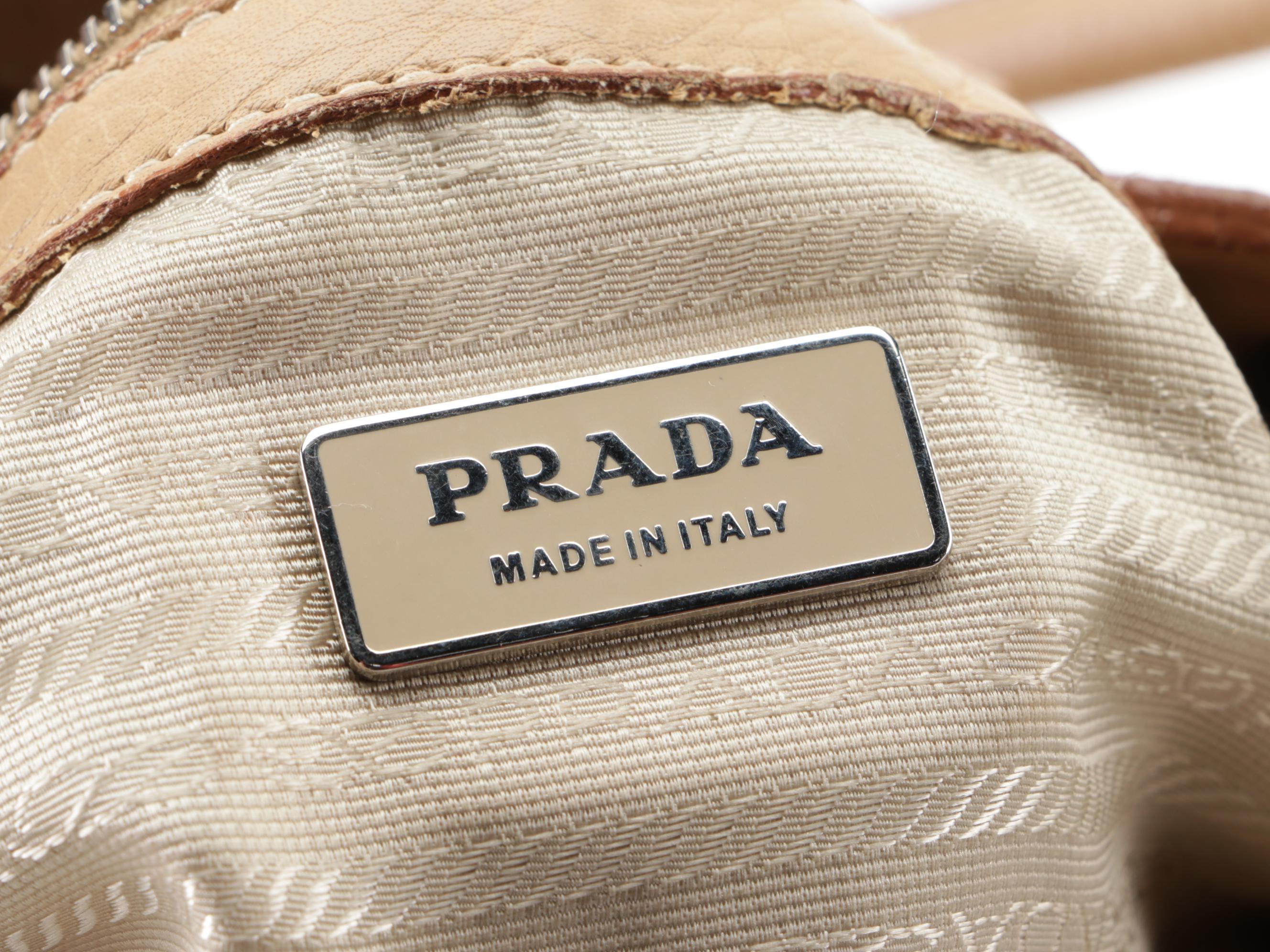 Prada Sound Lock Shoulder Bag in Beige Pebbled Leather