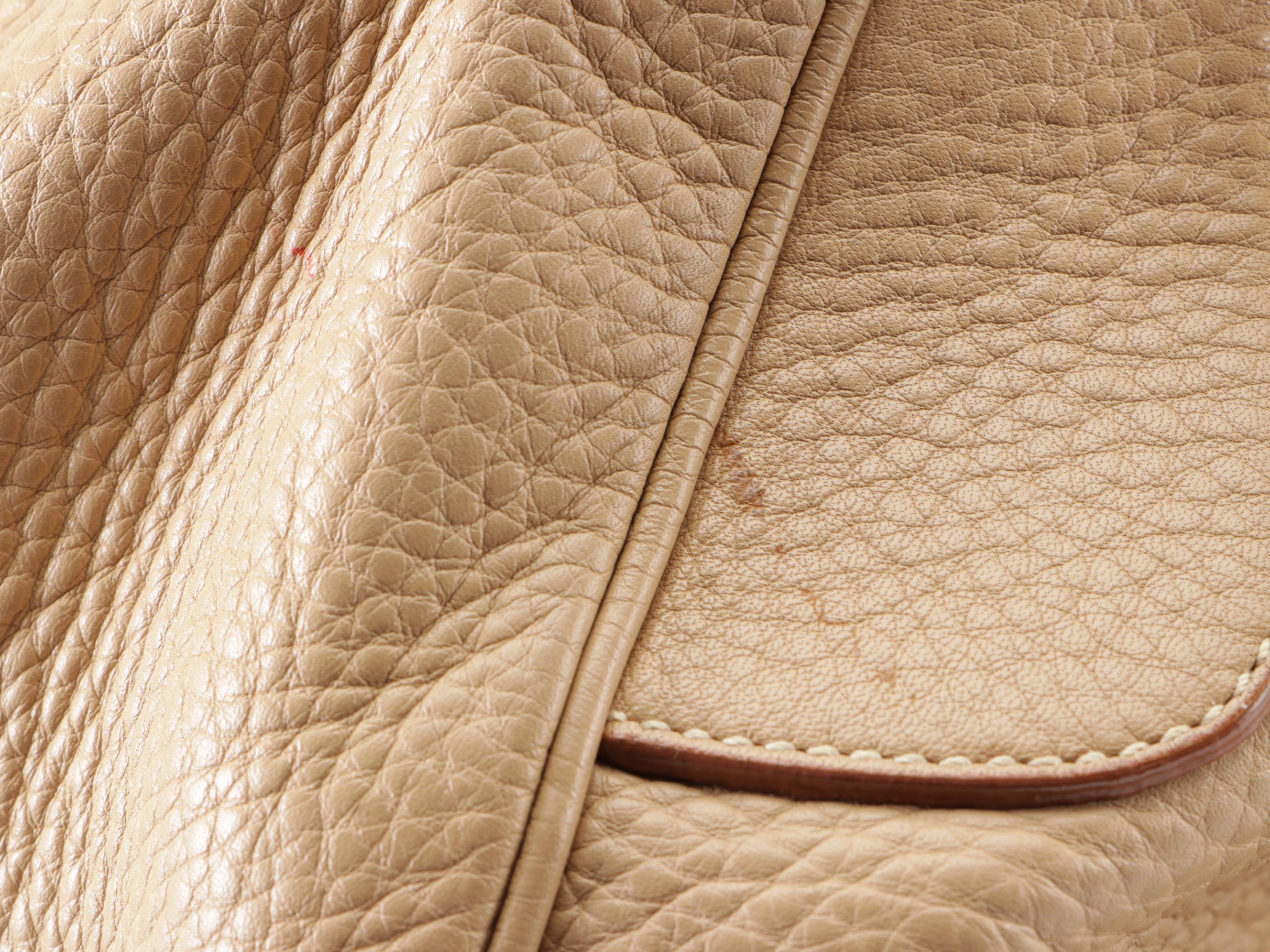 Prada Sound Lock Shoulder Bag in Beige Pebbled Leather