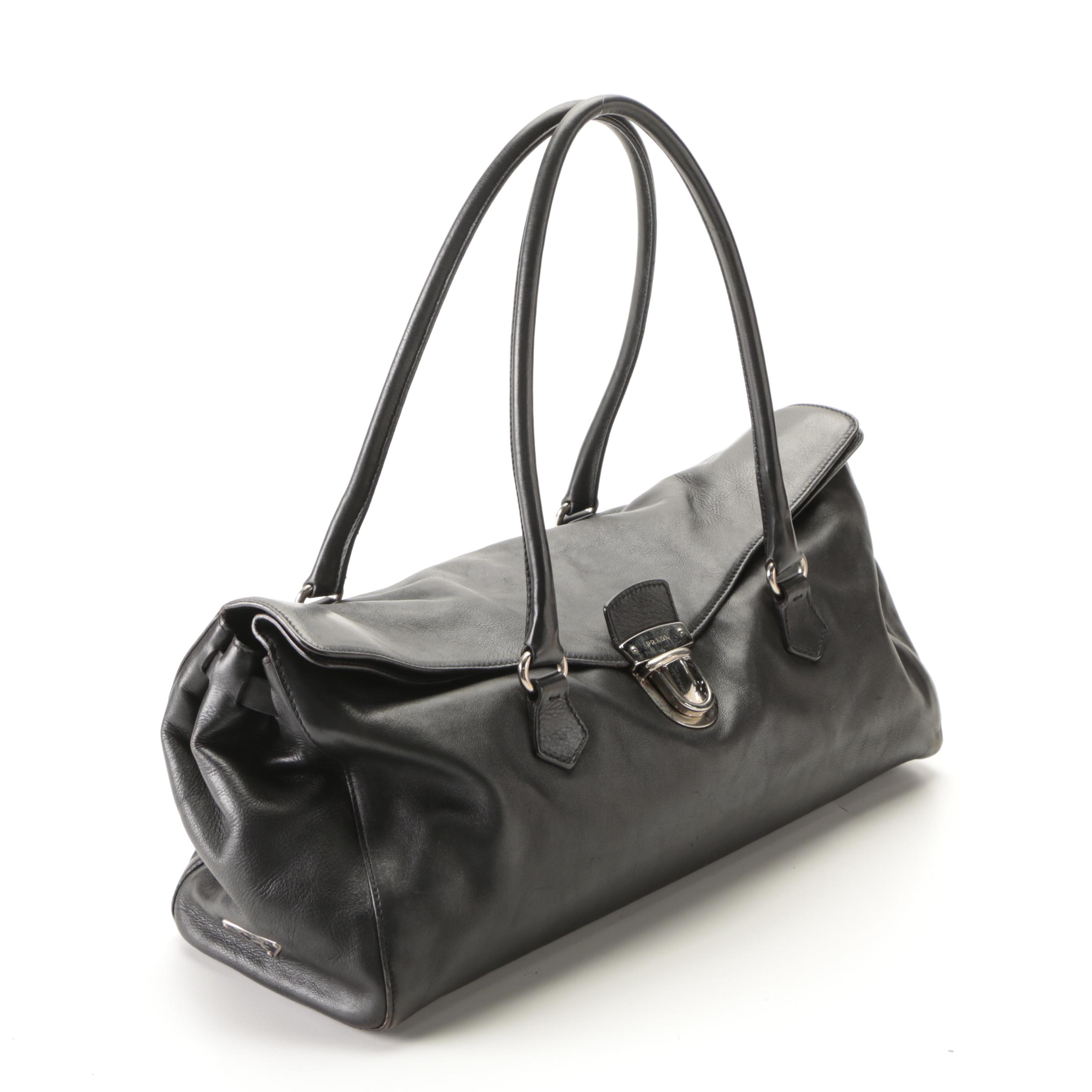 Prada Shoulder Satchel in Black Calfskin Leather