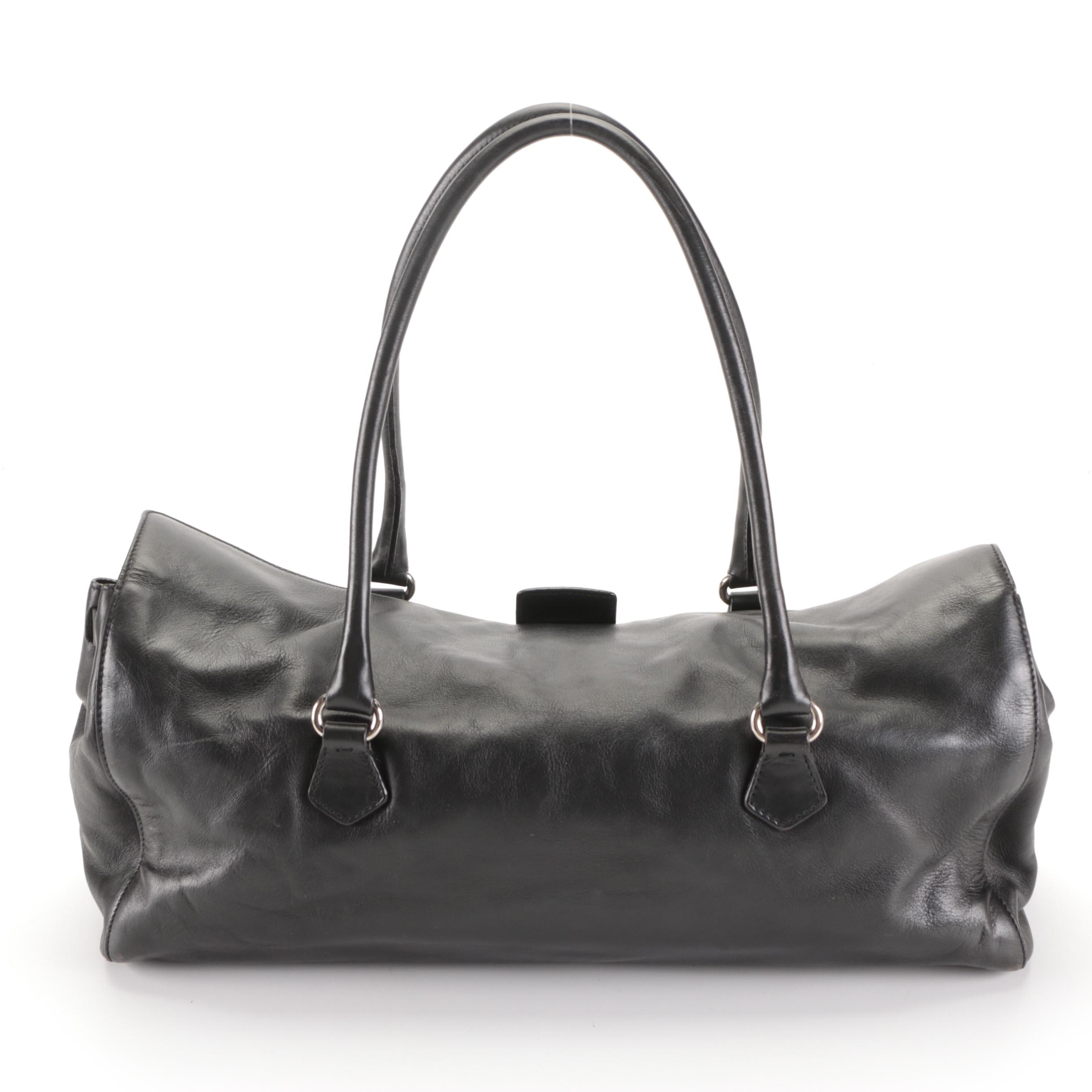 Prada Shoulder Satchel in Black Calfskin Leather