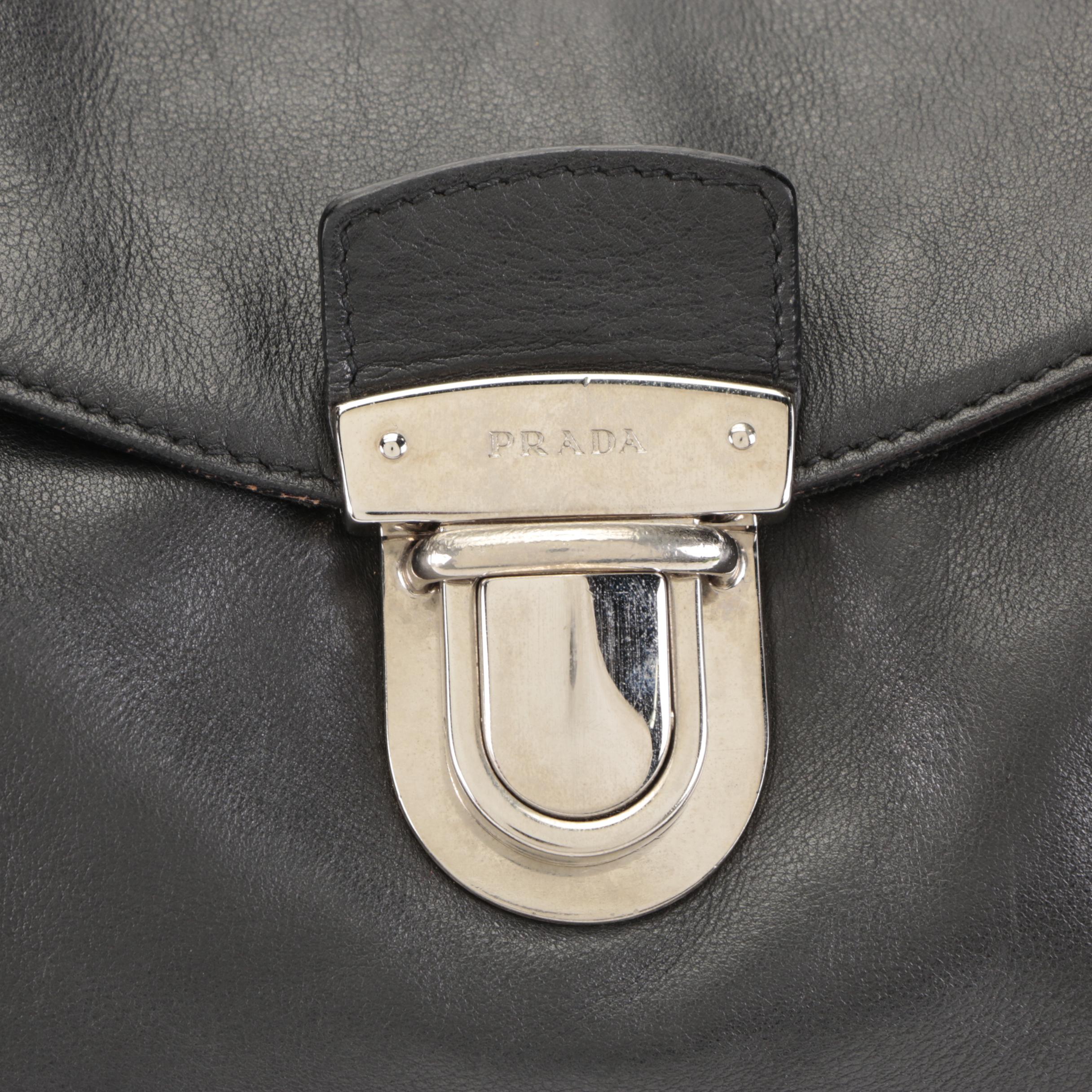 Prada Shoulder Satchel in Black Calfskin Leather