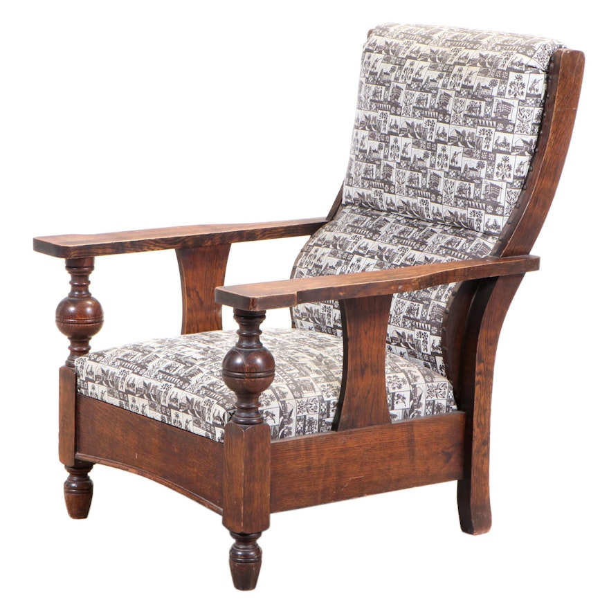 Jacobean Revival Oak Lounge Chair, Early 20th Century