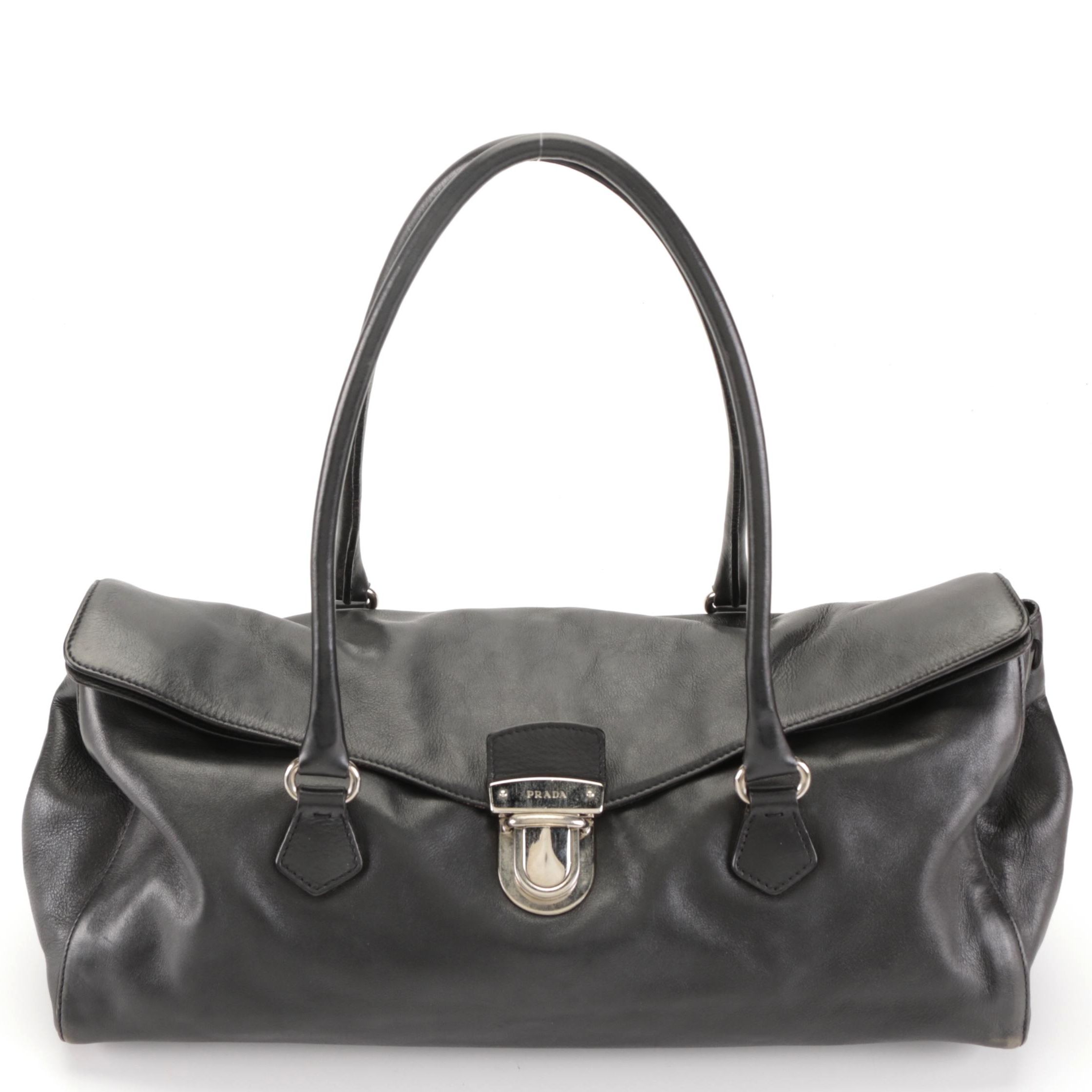 Prada Shoulder Satchel in Black Calfskin Leather