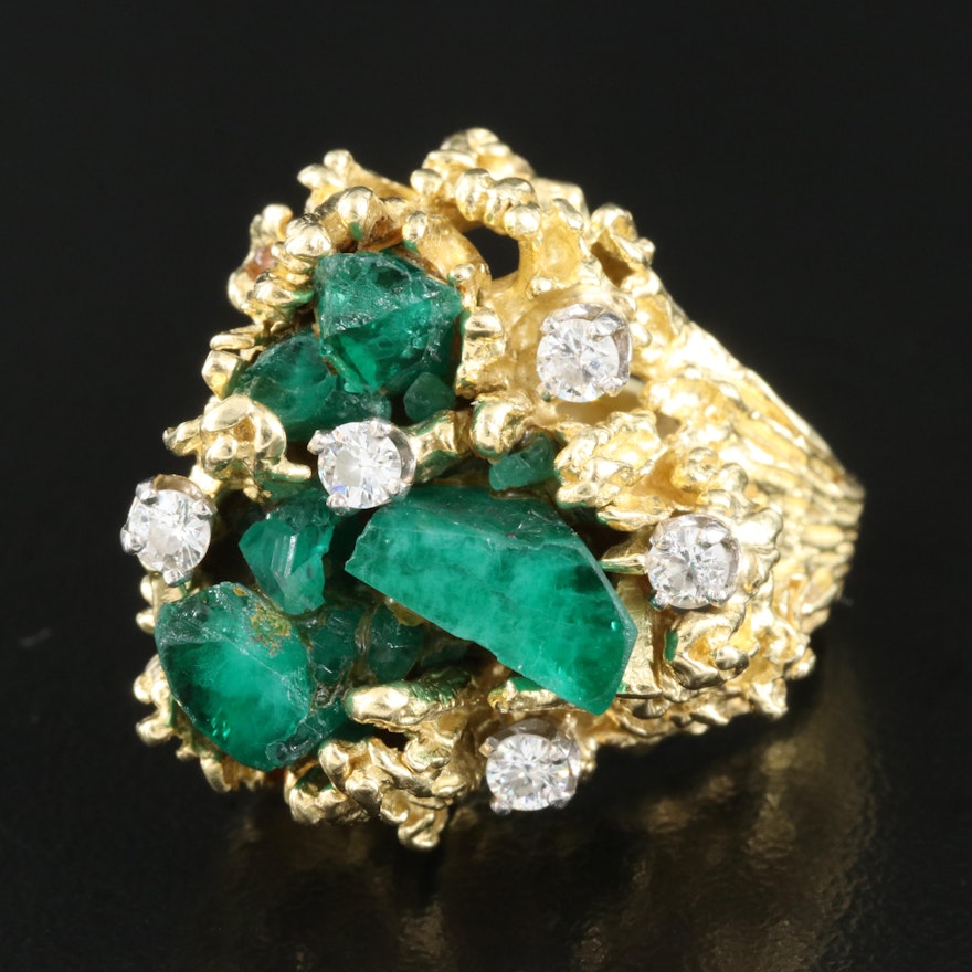 1970s 18K Emerald and Diamond Ring