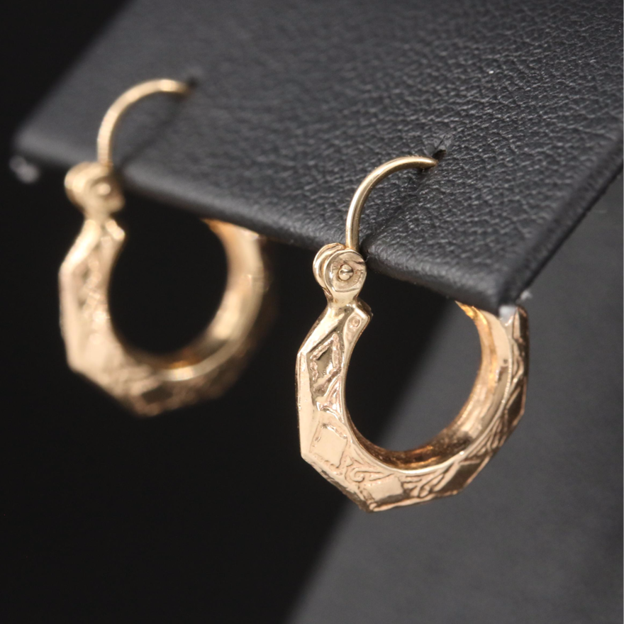 14K Patterned Hoop Earrings