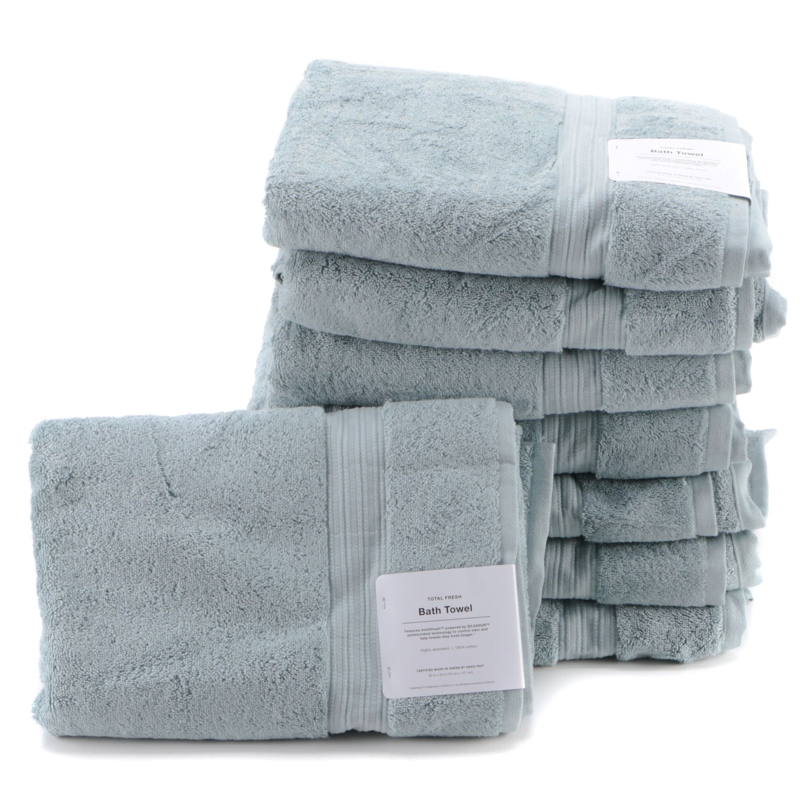 Set of Eight Aqua Total Fresh Bath Towels