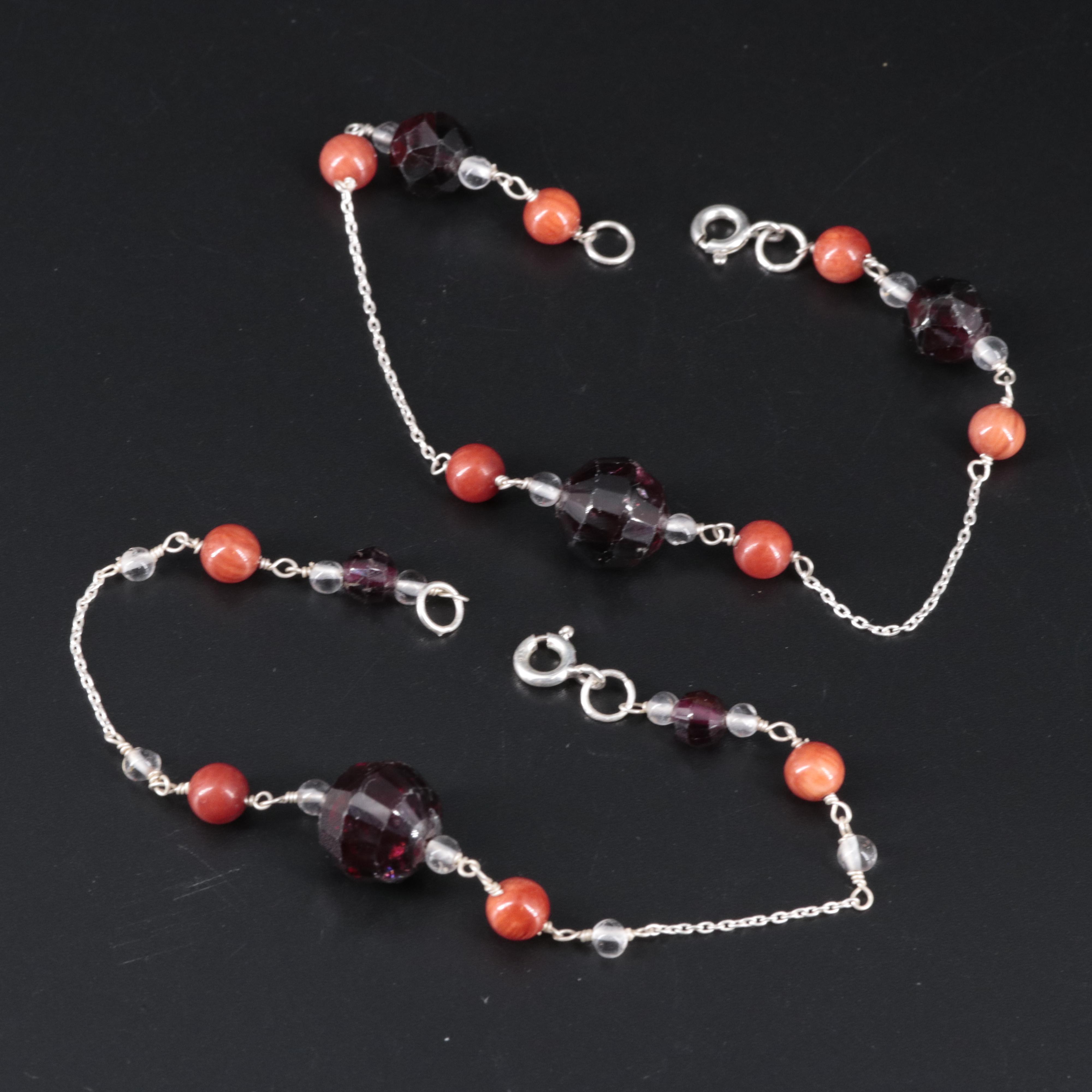 Sterling Silver Bracelet Set Featuring Gemstones