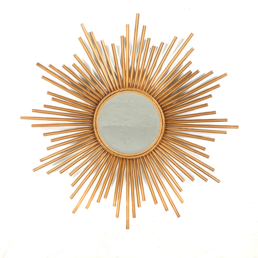 Hollywood Regency Style Metal Starburst Wall Mirror, Mid to Late 20th Century