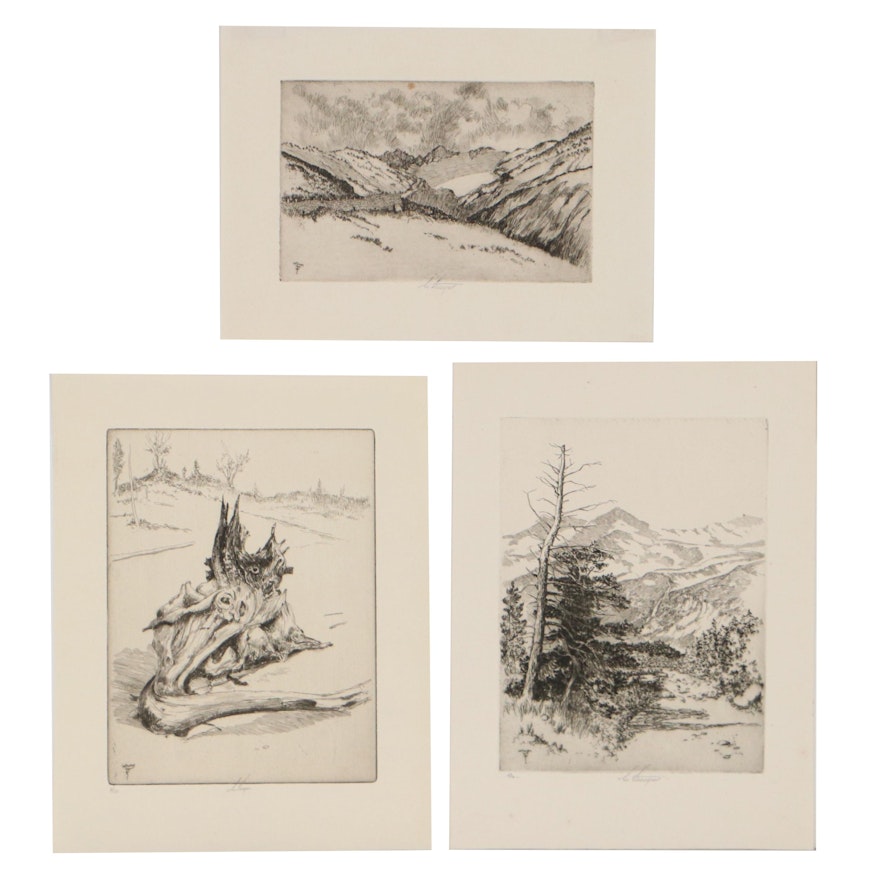 Lee Sturges Landscape Etchings, Circa 1930