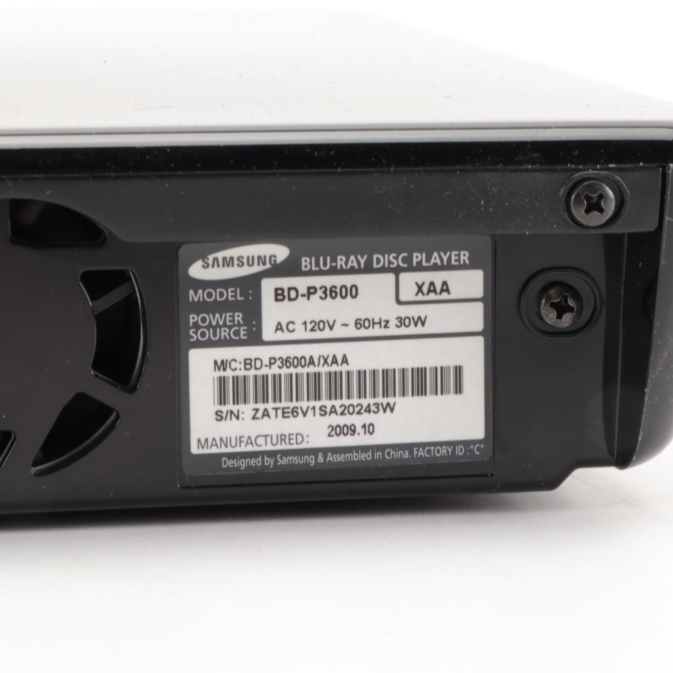 Samsung BD-P3600 Blu-Ray Player With Cable and Remote