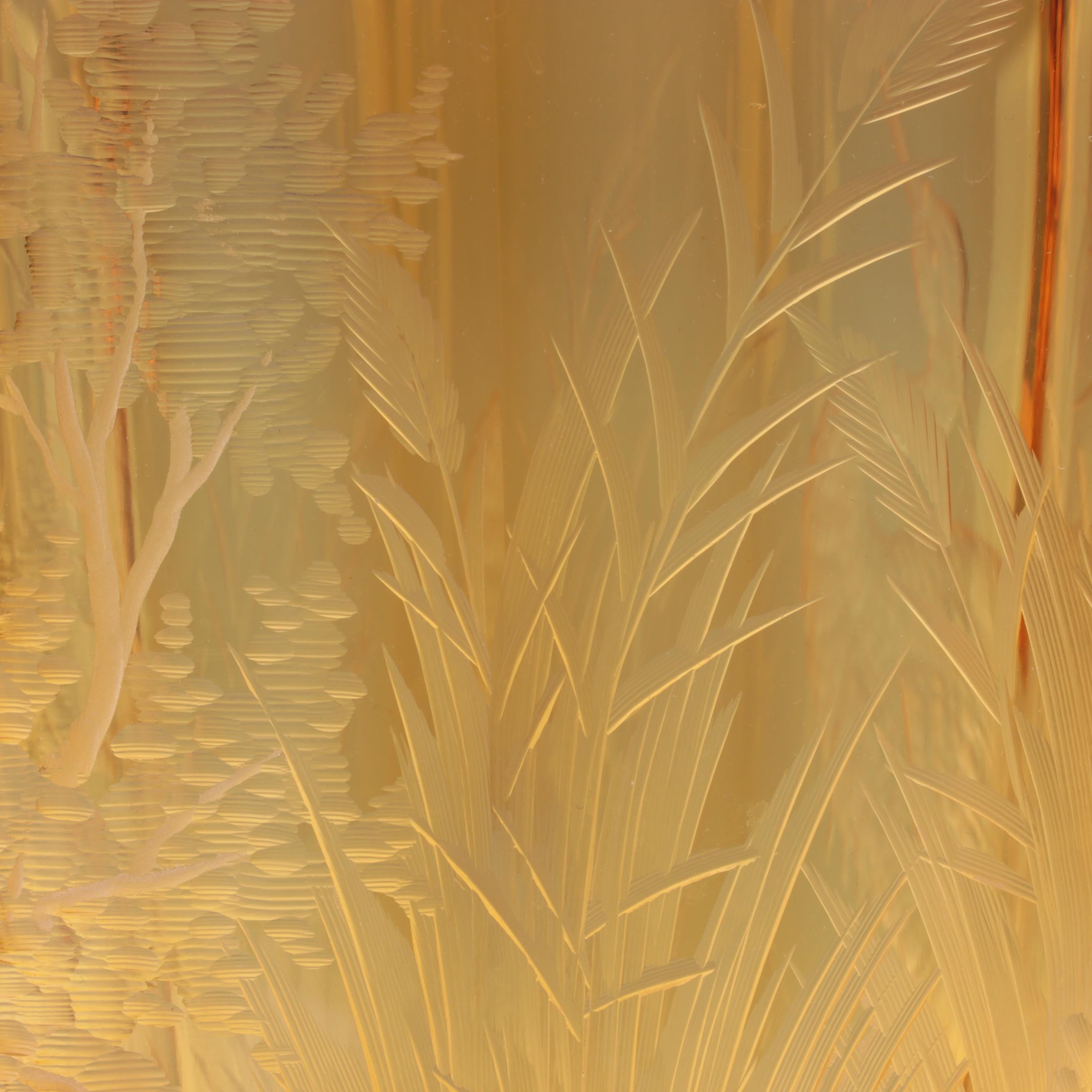 Konstantin Hable Jr. for Moser Landscape with Heron Engraved Crystal Vase, 1979