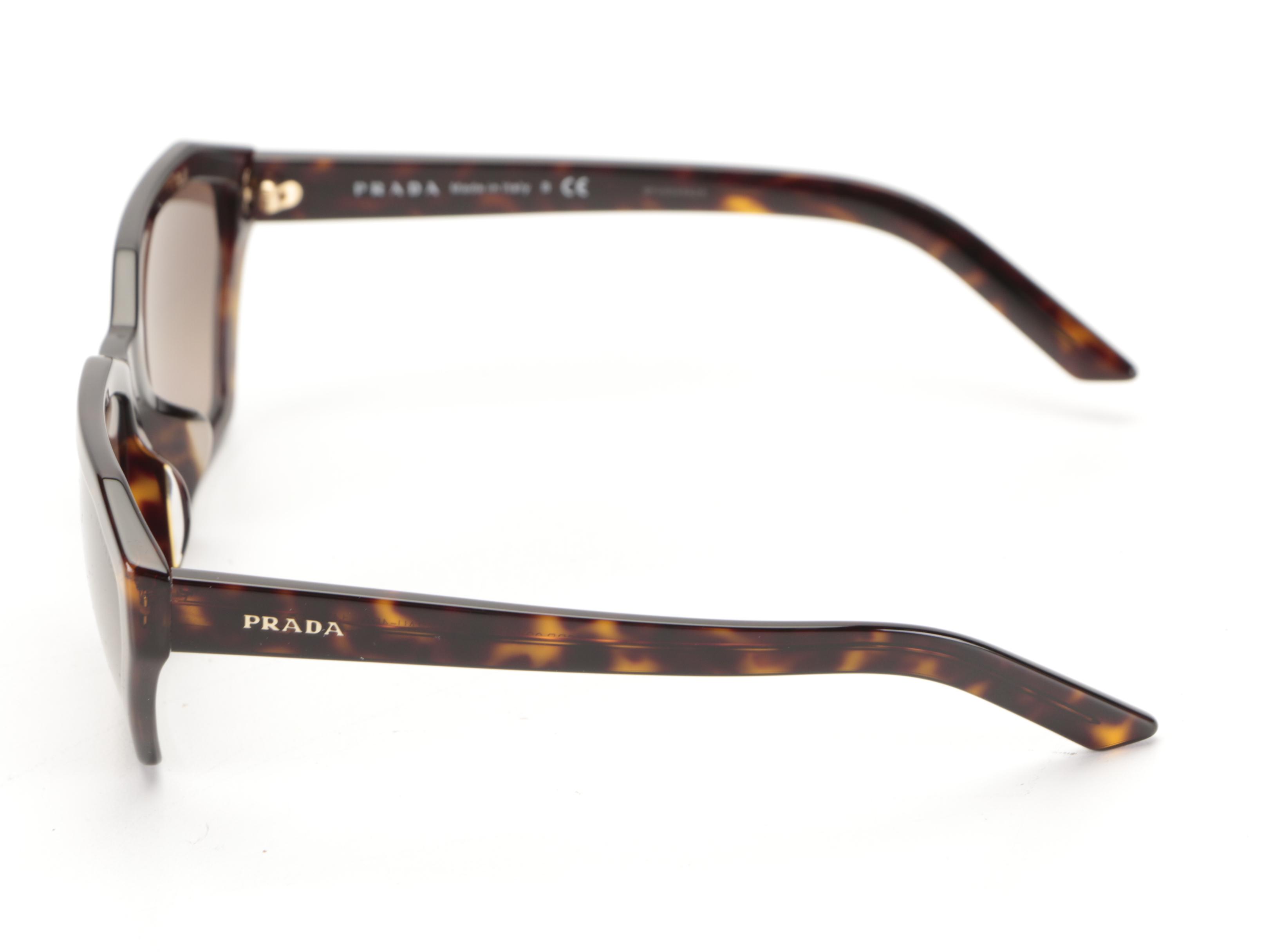 Prada SPR03V-F Geometric Sunglasses in Tortoise Acetate with Case