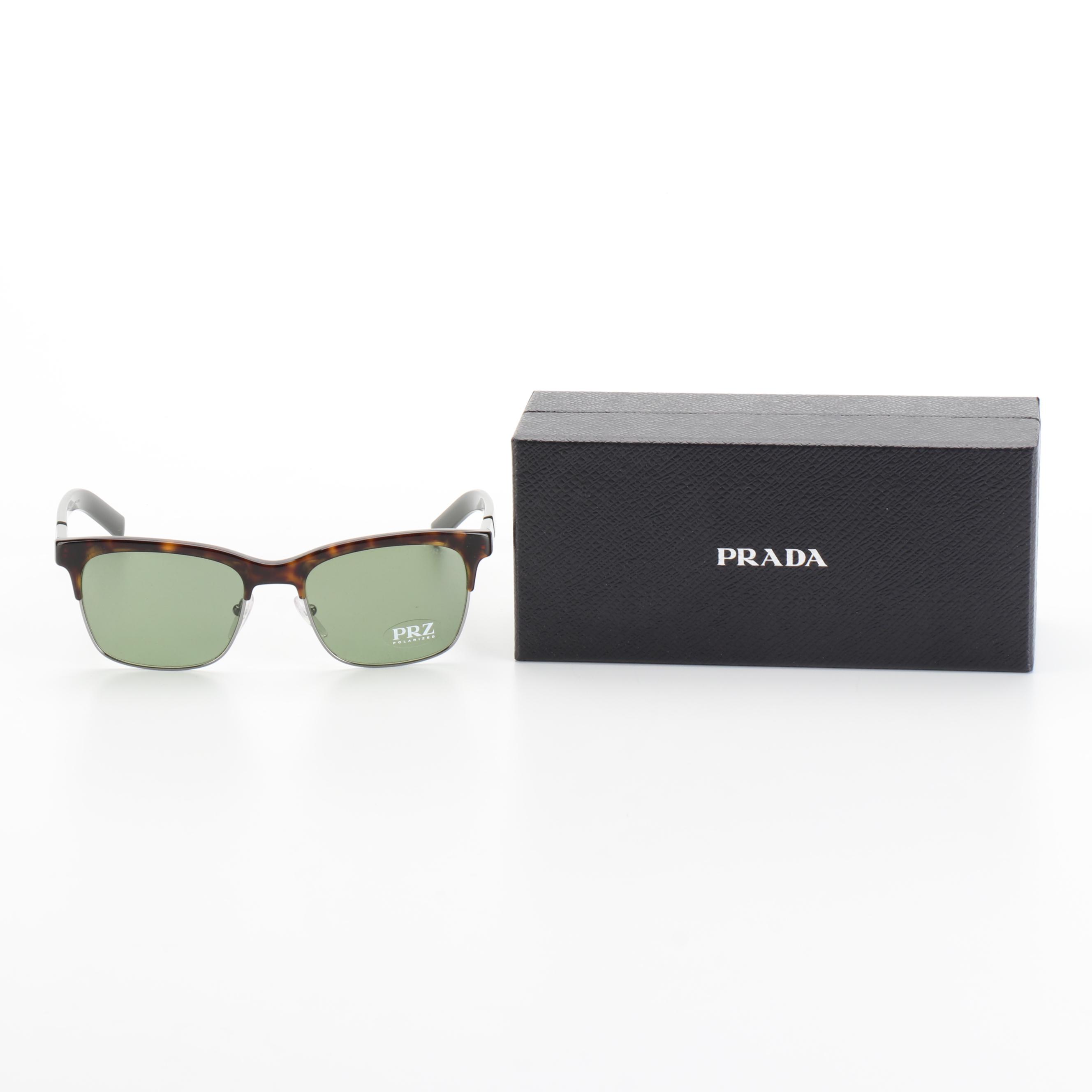 Prada SPR17X Dark Green/Havana Polarized Sunglasses with Box and Case